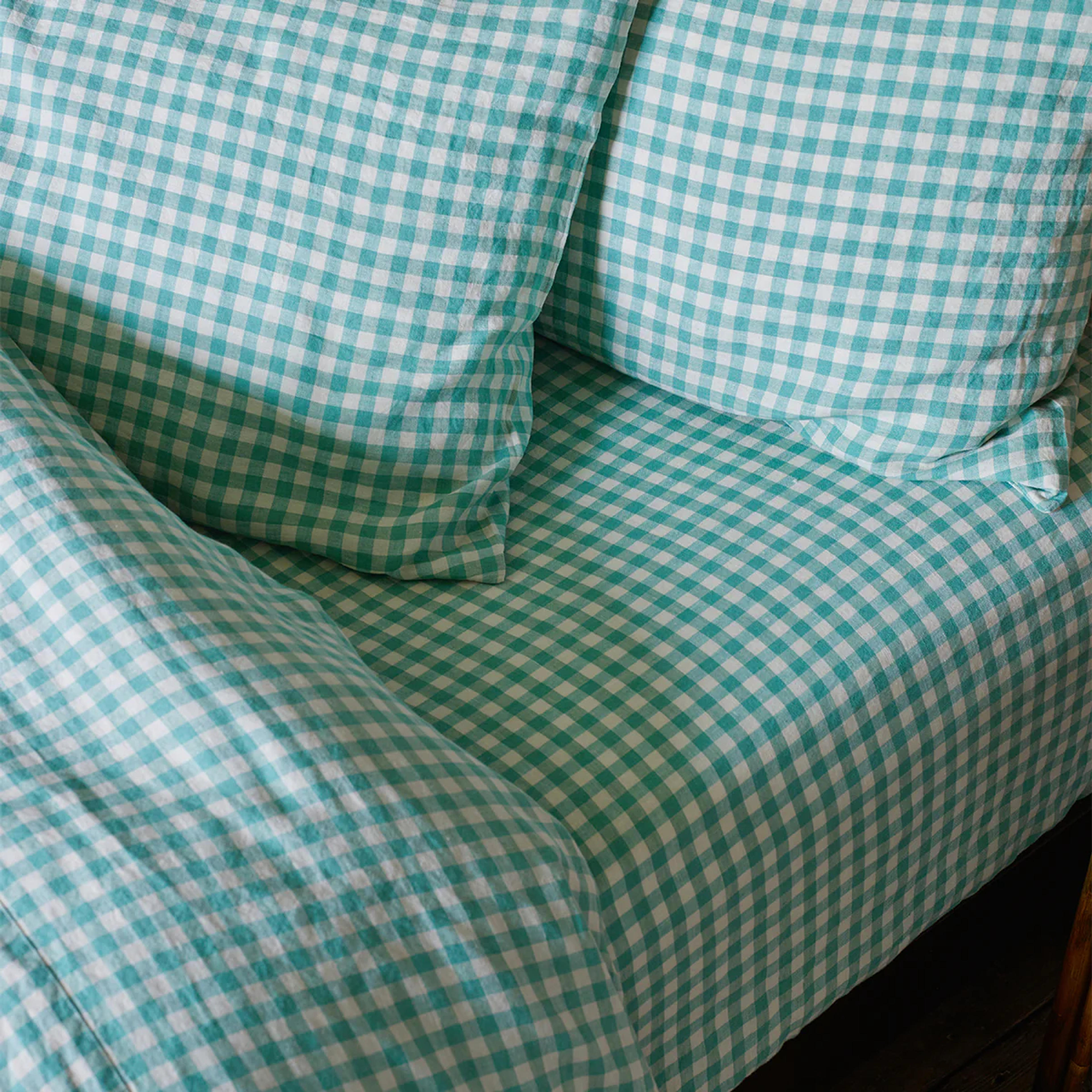 Pistachio Gingham Linen Fitted Sheet