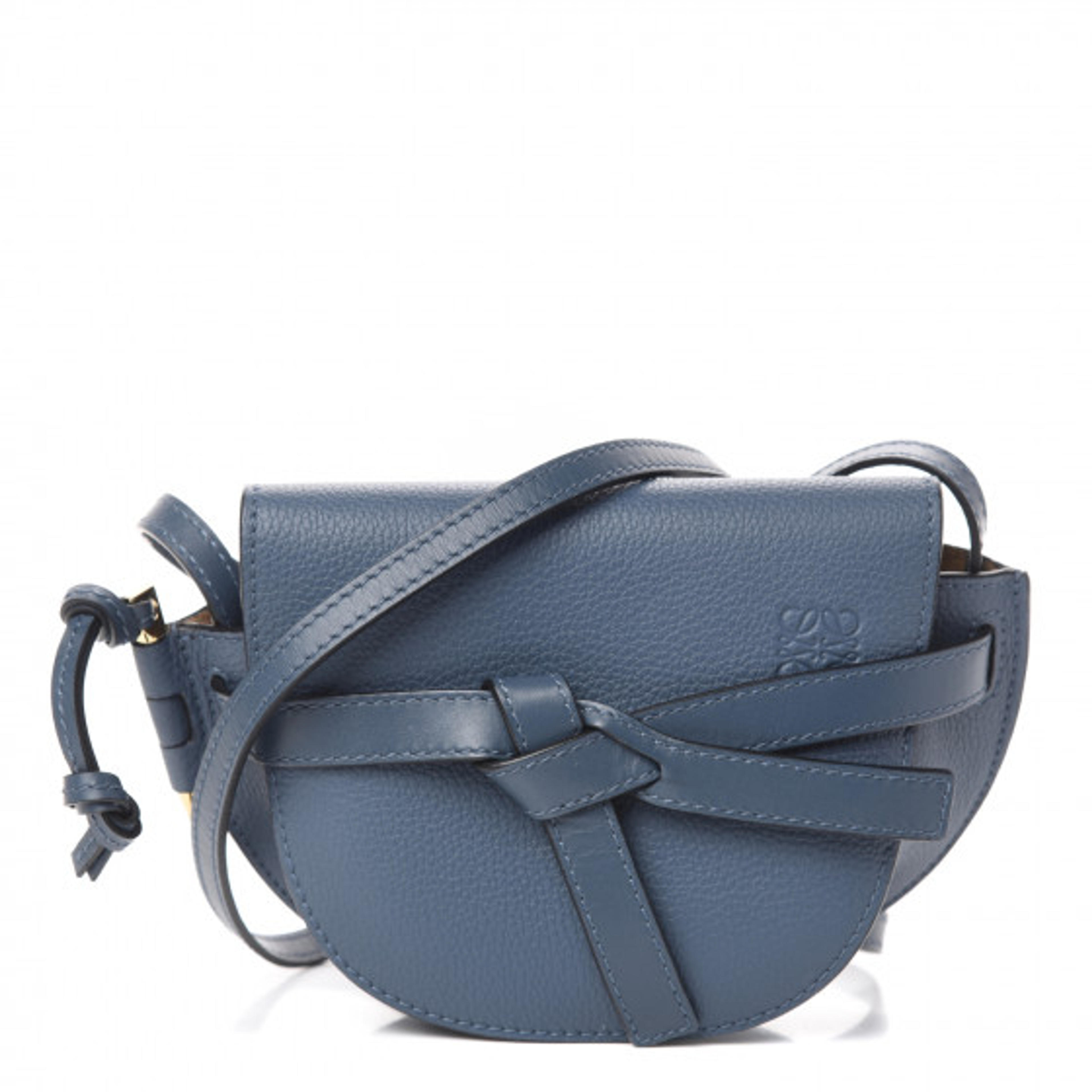 LOEWE Grained Calfskin Mini Gate Crossbody Bag Steel Blue 769423 | FASHIONPHILE