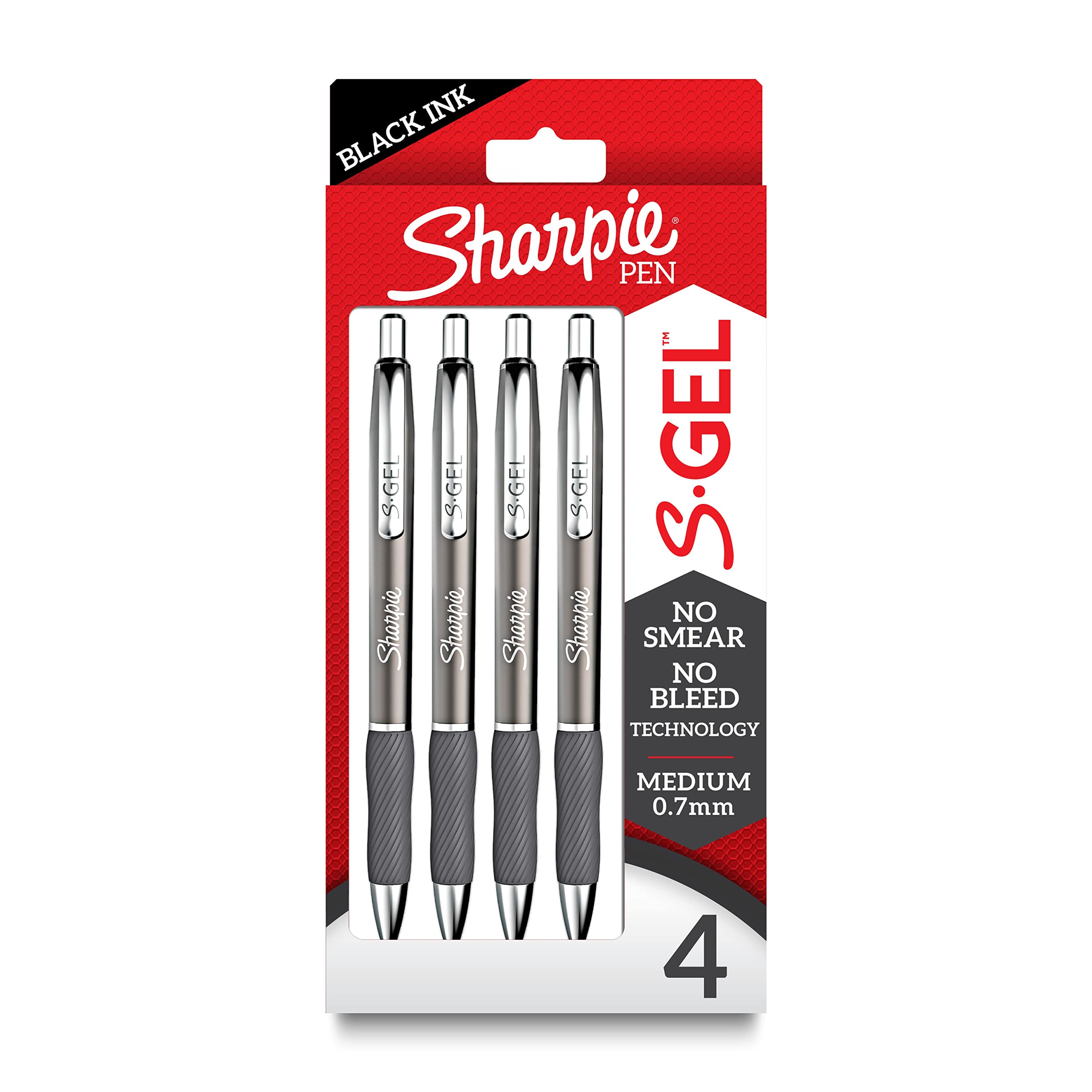 Limited-time deal for Prime Members: SHARPIE S-Gel, Gel Pens, Sleek Metal Barrel, Medium Point (0.7mm), Black Ink, 4 Count