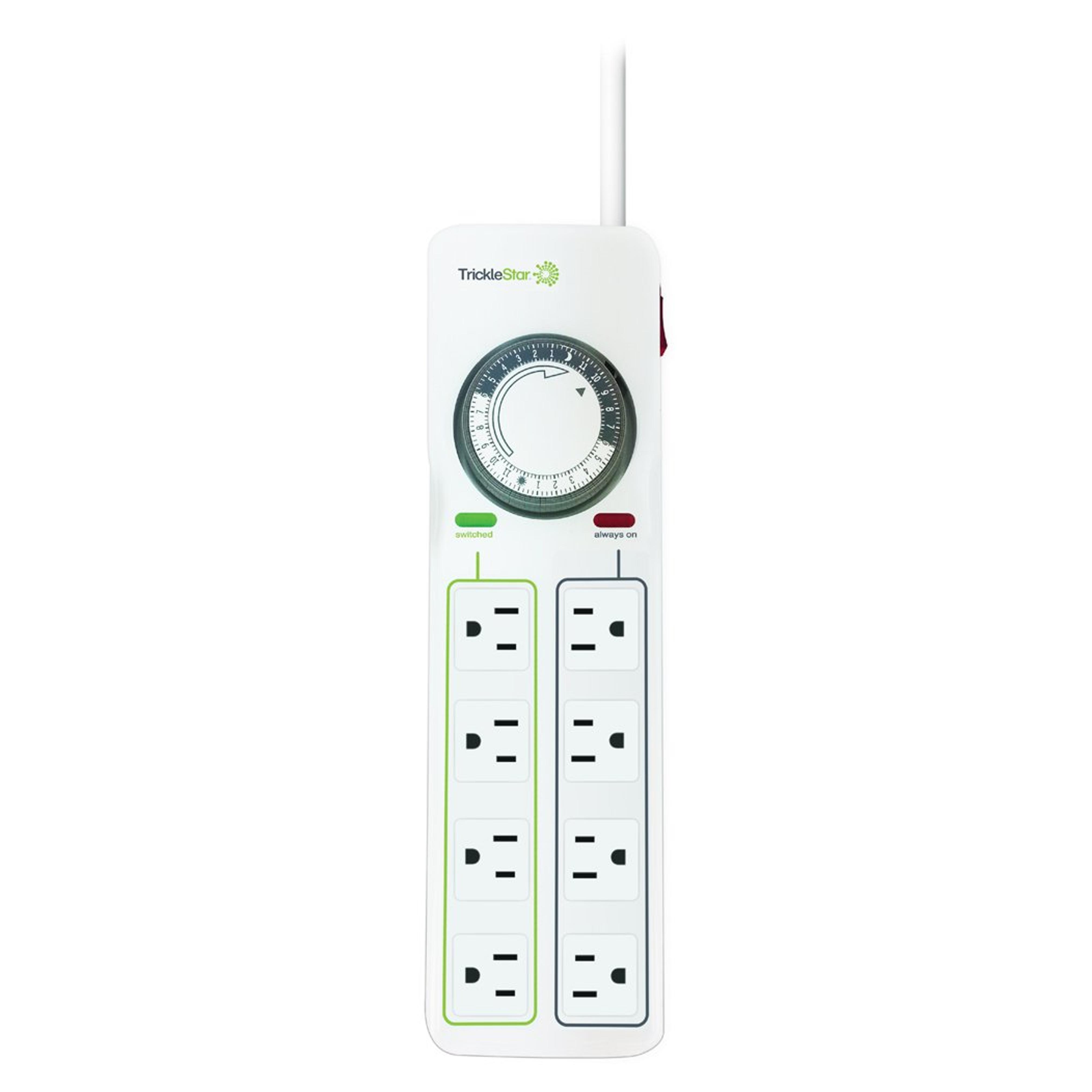 TrickleStar TS1304 8 Outlet Timer Powerstrip, 720 Joules, 4 Ft Cord. Schedule When to Turn on Devices