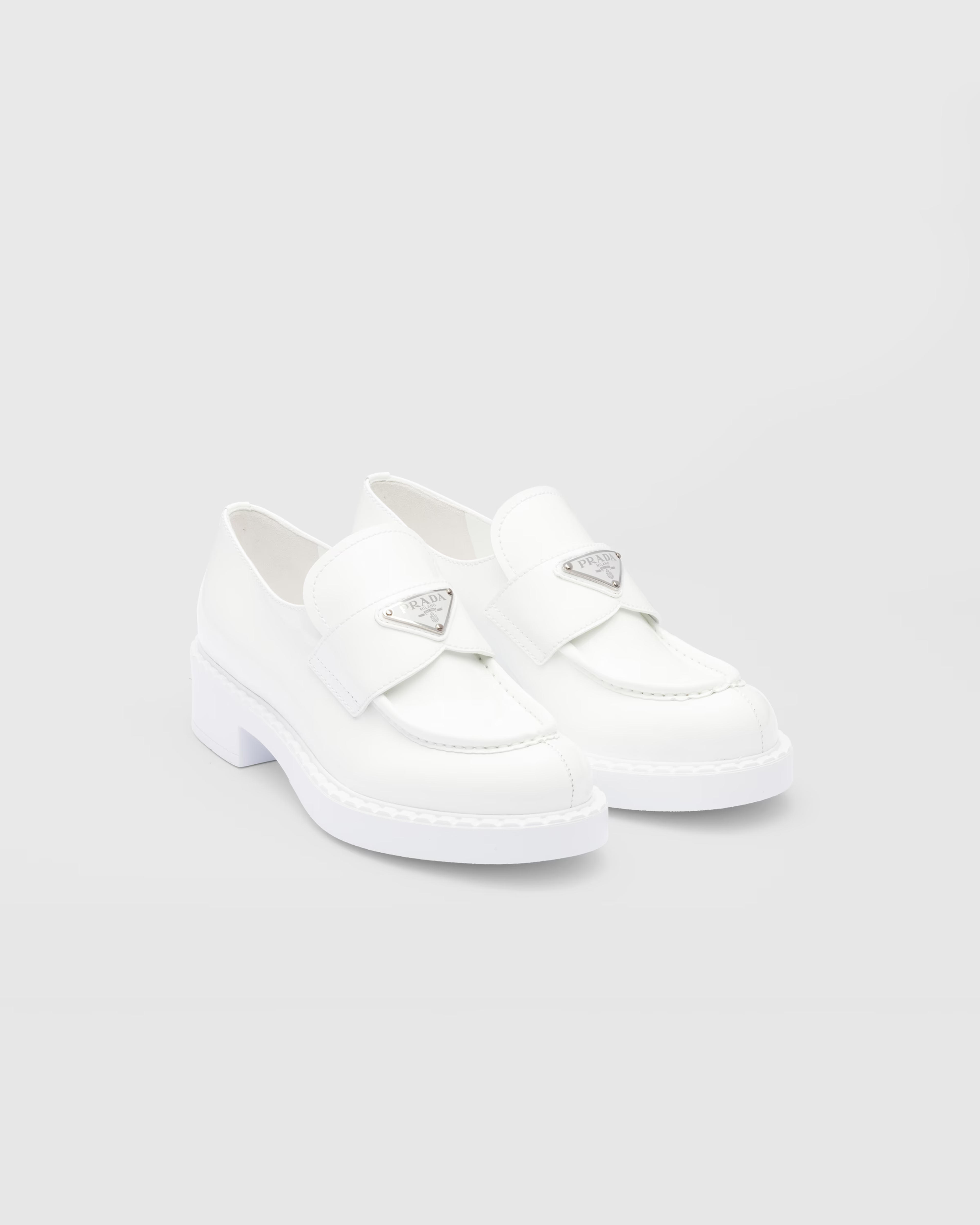 White Chocolate Patent Leather Loafers | PRADA