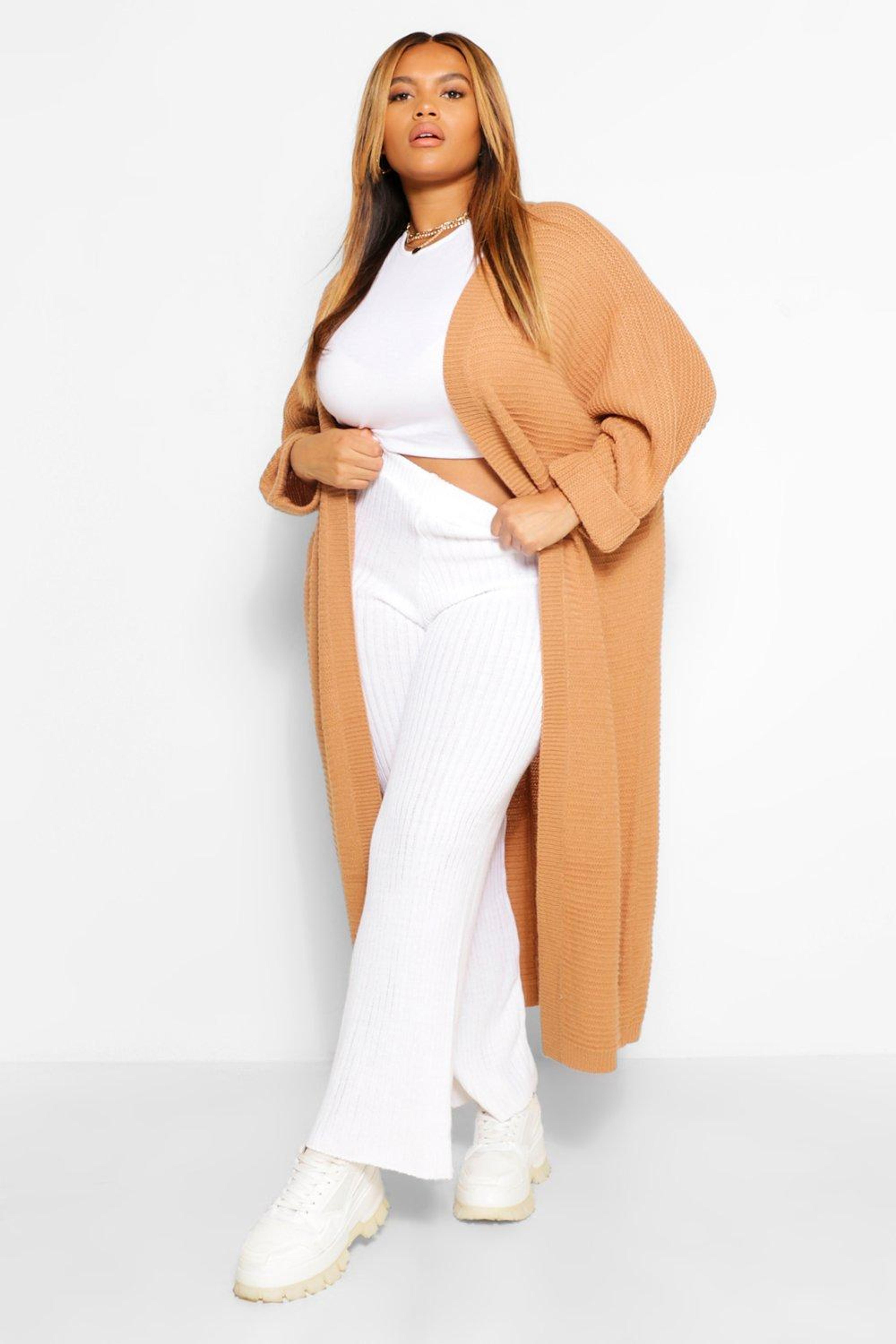 Plus Cocoon Oversized Rib Knit Cardigan | boohoo