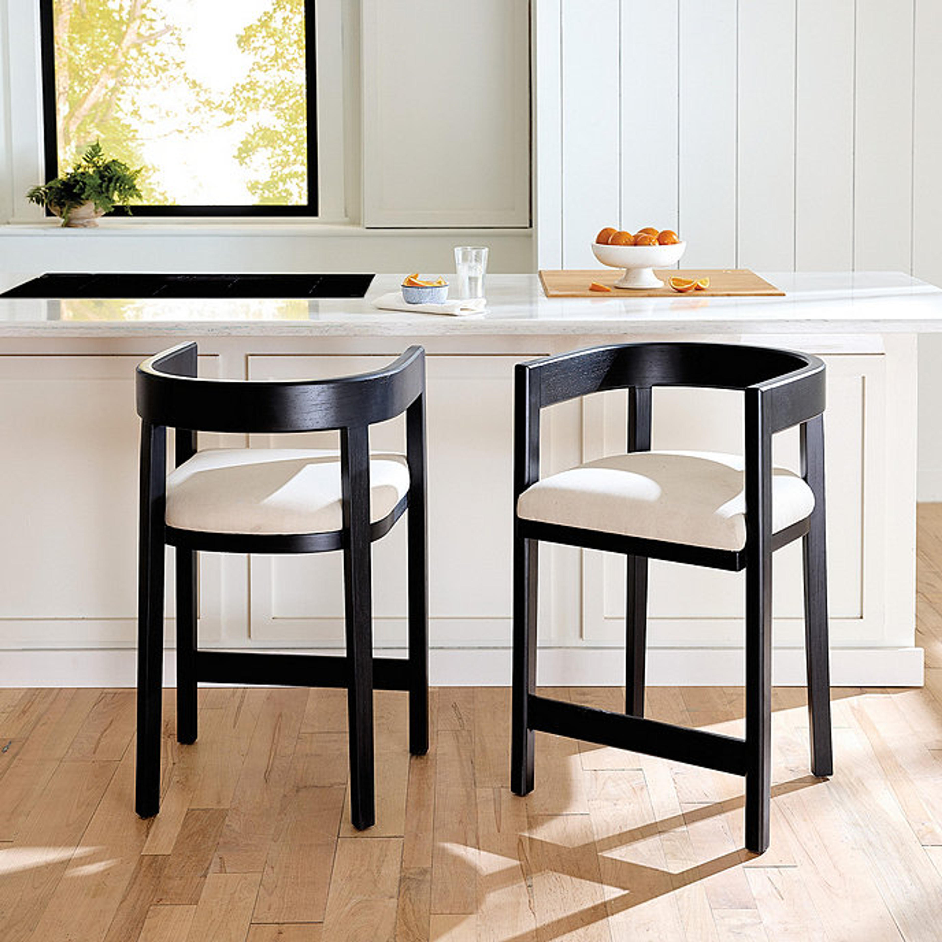 Hugo Upholstered Counter Stool with Back in Sandberg Parchment