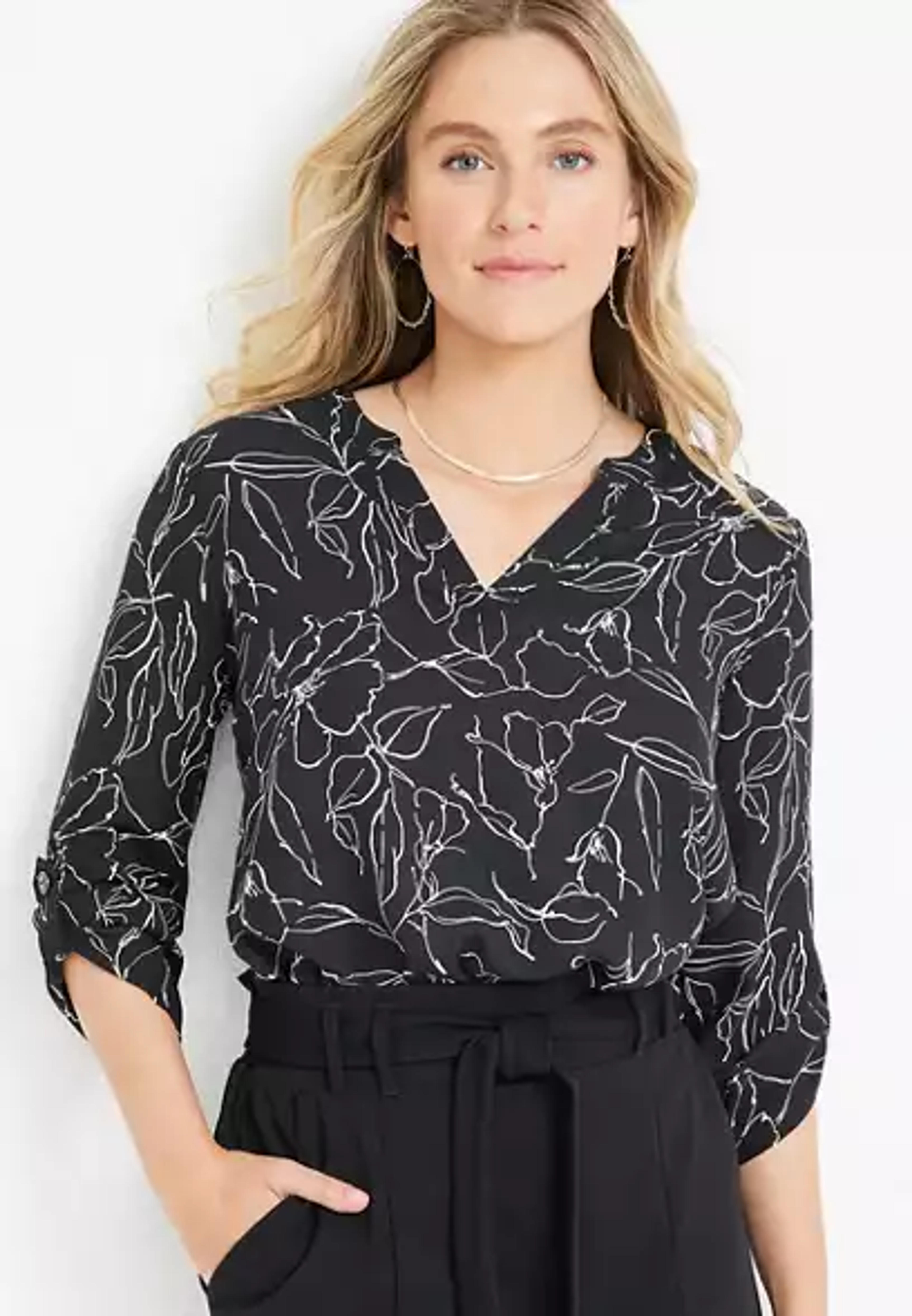 Atwood Floral 3/4 Sleeve Popover Blouse | maurices