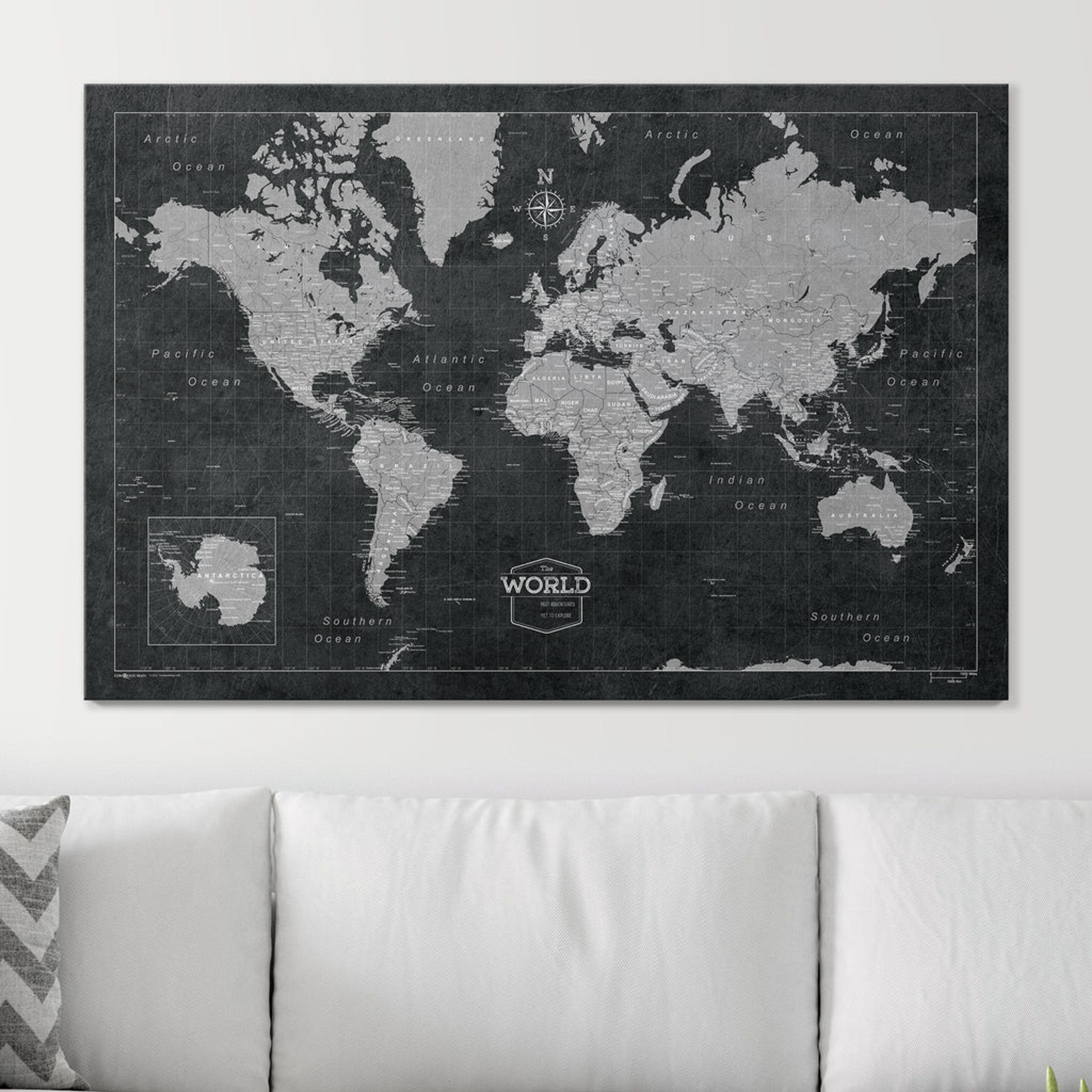 Push Pin World Map (Pin Board) - Modern Slate