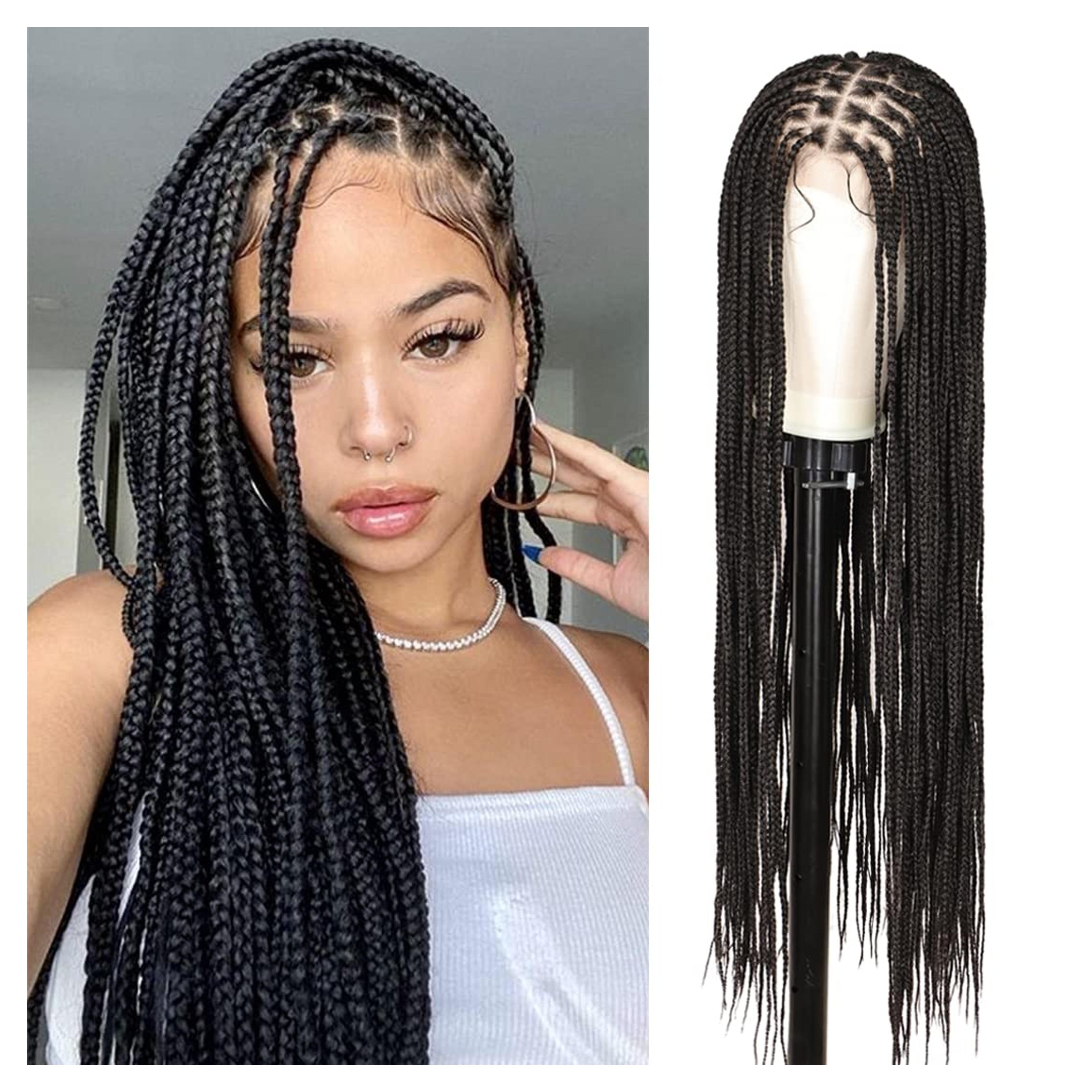 Kalyss 30 inches 13X7" Lace Front Knotless Box Braided Wigs for Black Women Lace Frontal Box Braided Wig with Baby Hair Synthetic Black Lightweight Twist Box Braid Wig