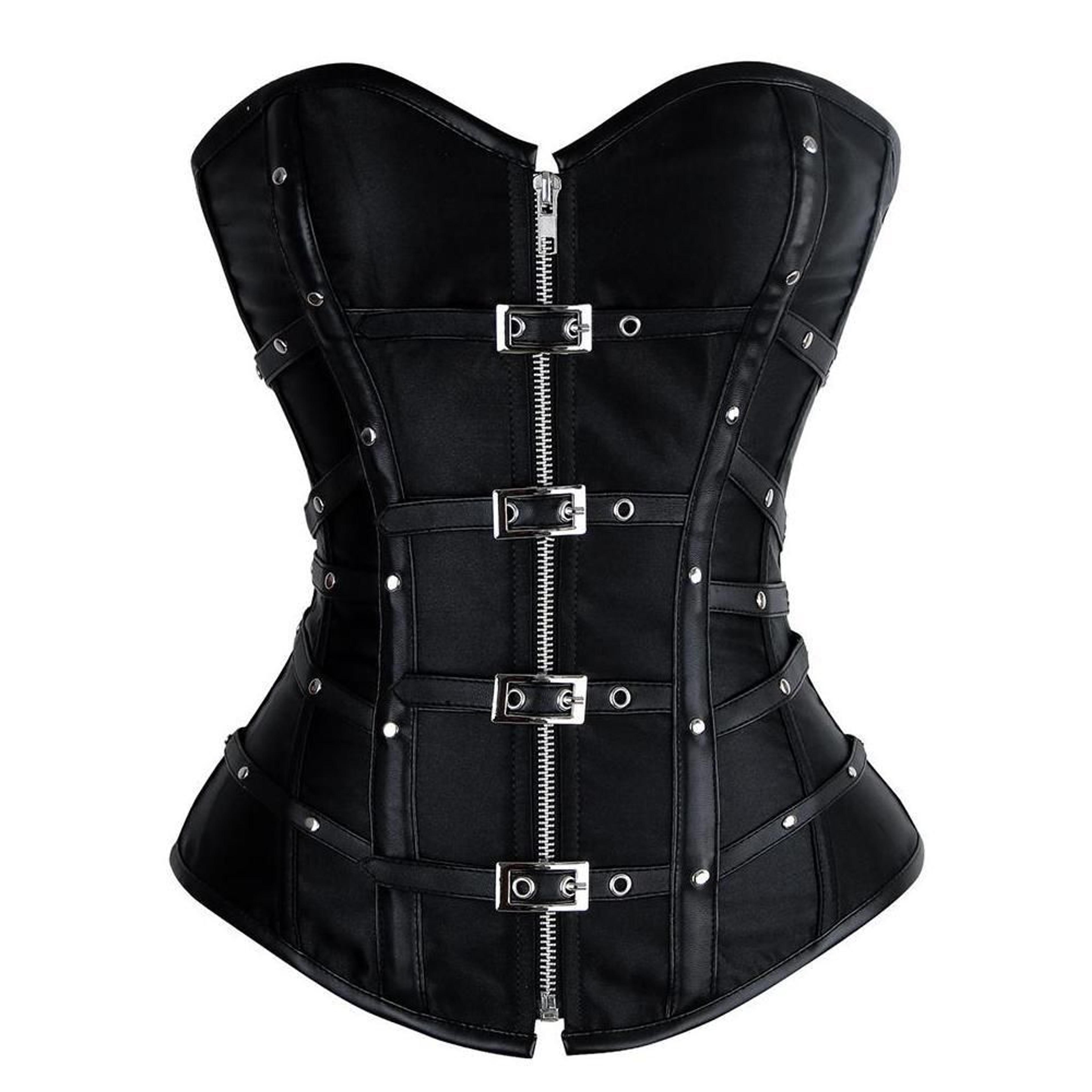 Kitt Industrial Goth Black Overbust Corset with Buckle - 6XL