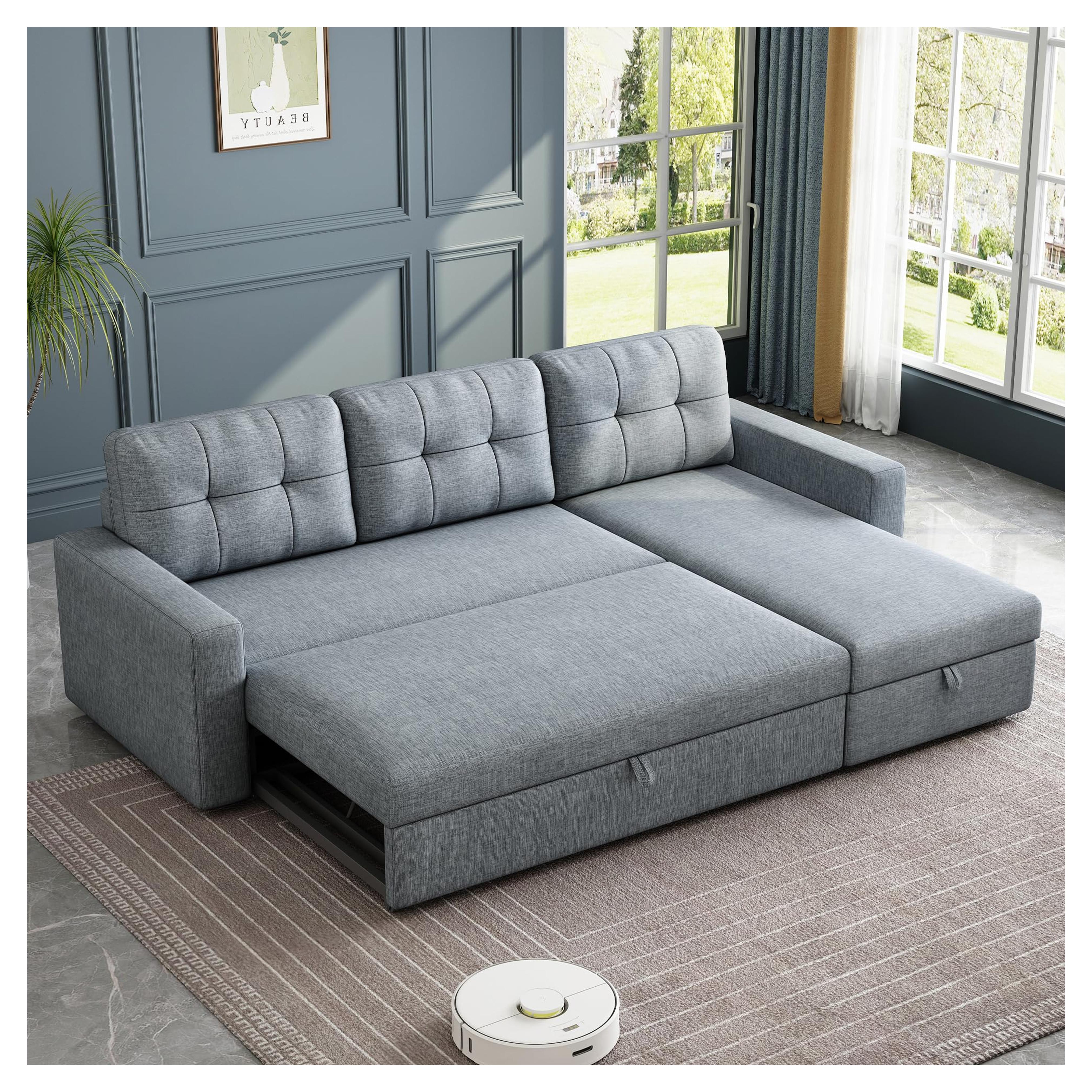 Amazon.com: FAVSH Upholstered Sectional Storage Chaise and Pull, L Shape Convertible Corner Couch, Reversible Sleeper Sofa-Bed w/ 3 Back Cushions,for Living Room,Home Office,81.5"(Light Grey) : Home & Kitchen