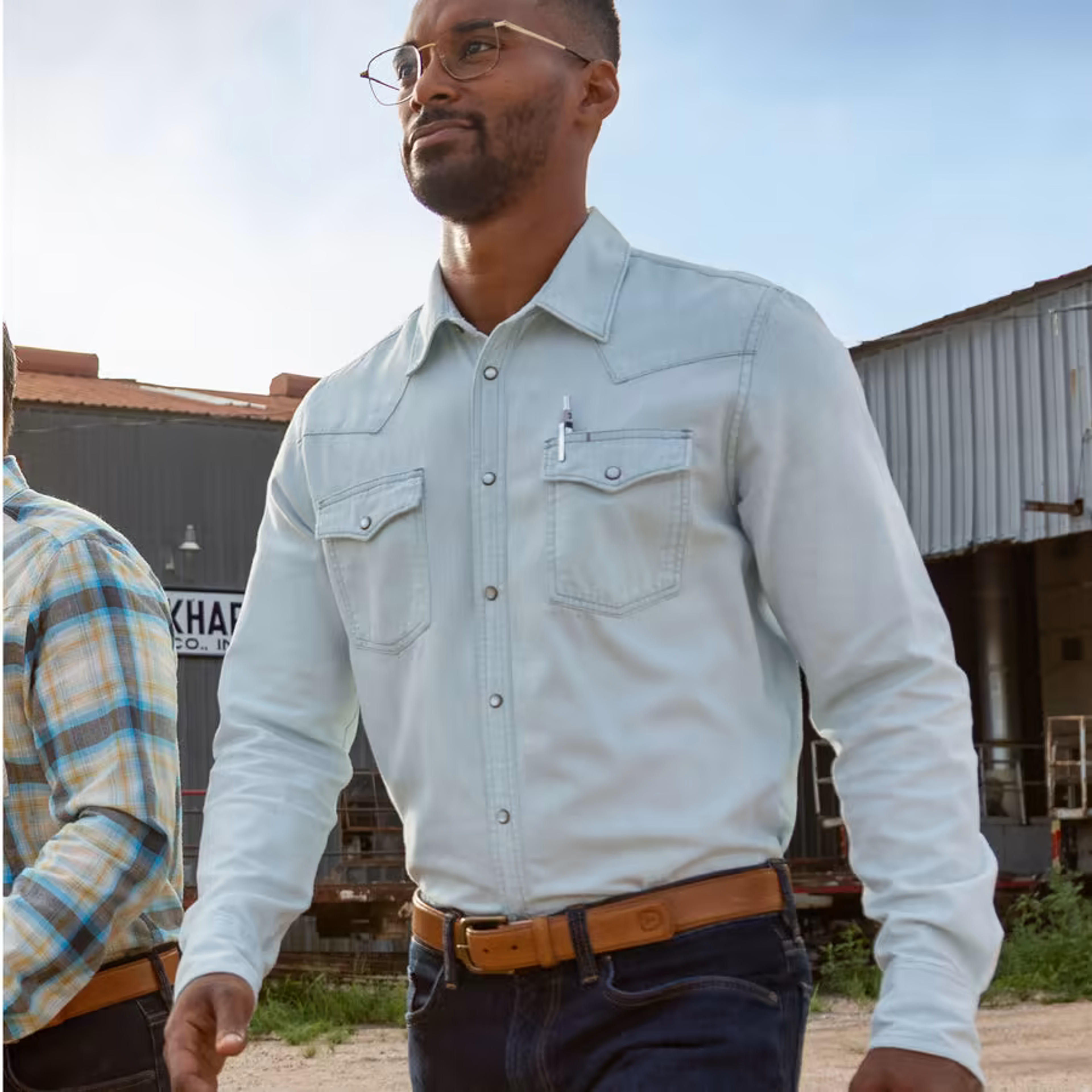 Men's Denim Buttondown Pearl Snap Shirt - Denim Pearl Snap | Tecovas