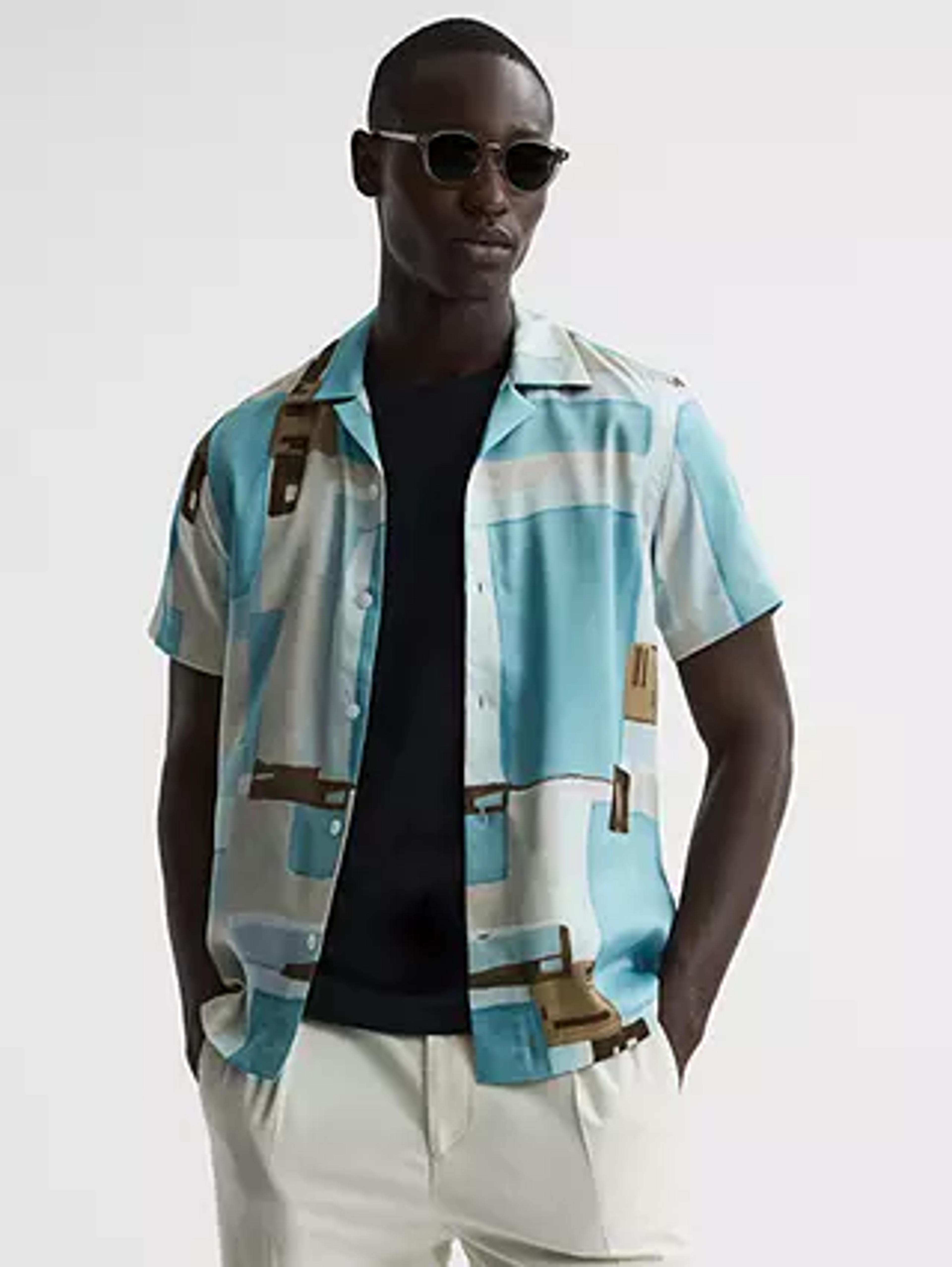 Reiss Deekay Short Sleeve Cuban Shirt, Soft Blue at John Lewis & Partners