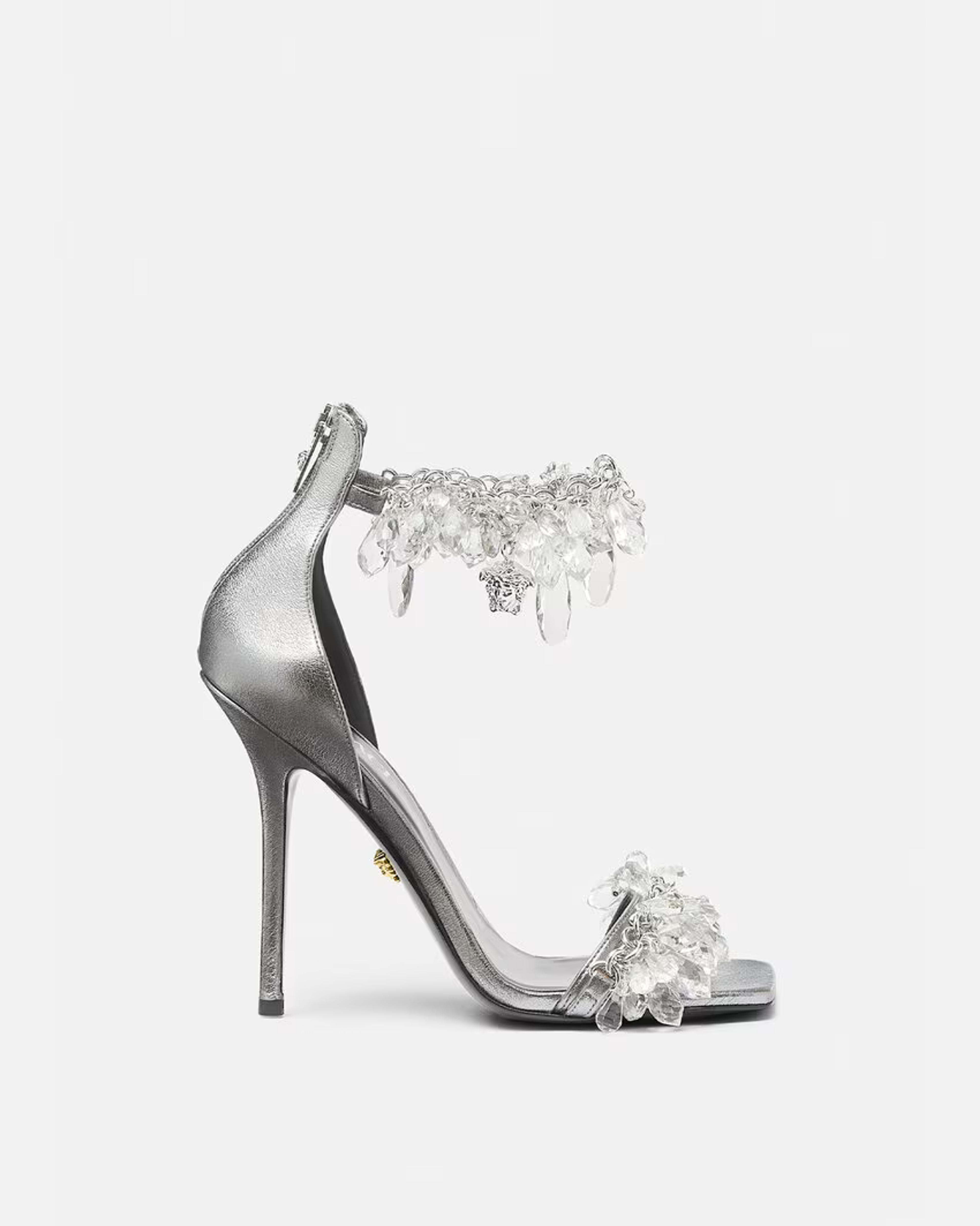 Versace Crystal Chandelier Metallic Sandals | VERSACE