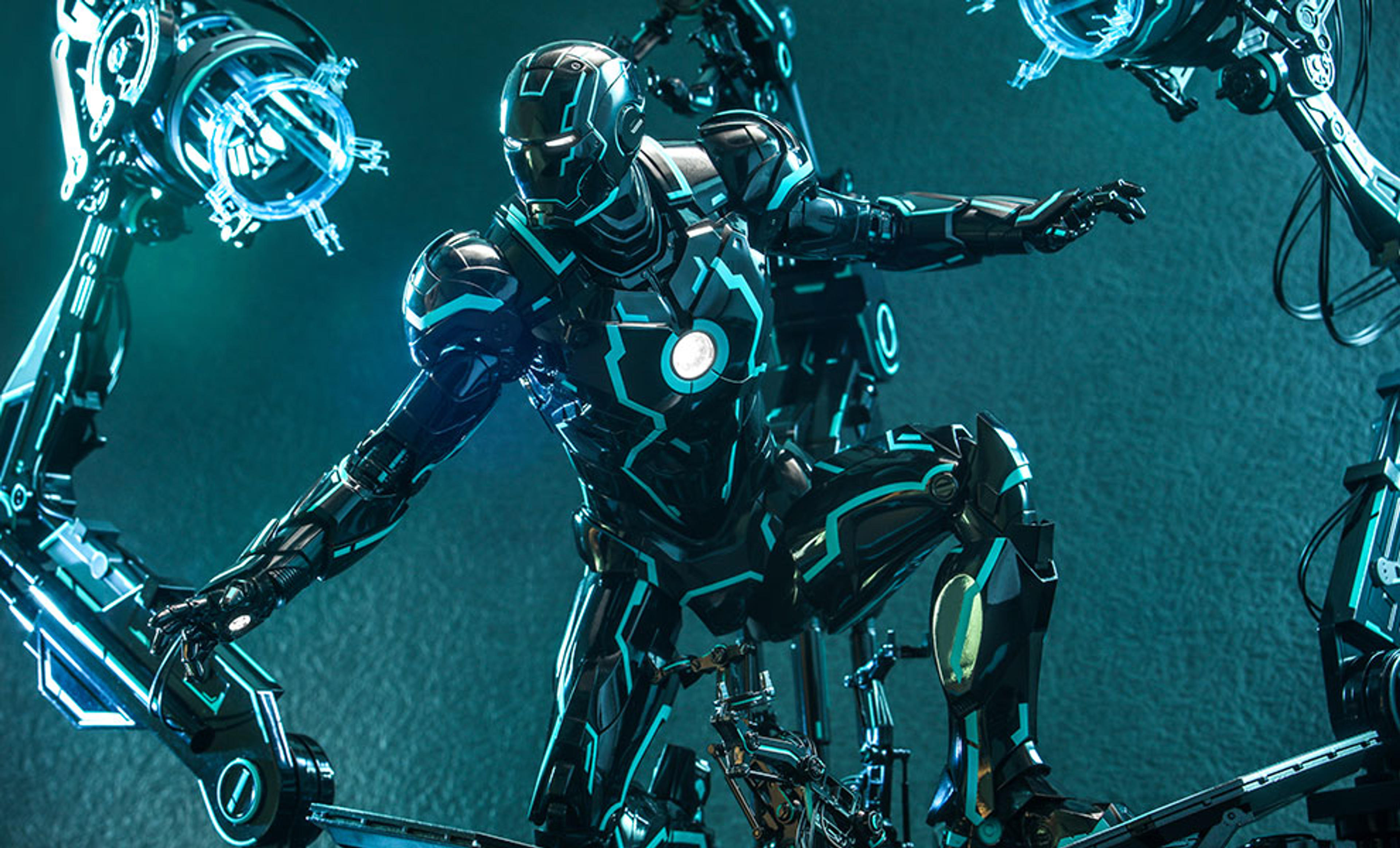 Neon Tech Iron Man with Suit-Up Gantry Sixth Scale Figure Set by Hot Toys | Sideshow Collectibles