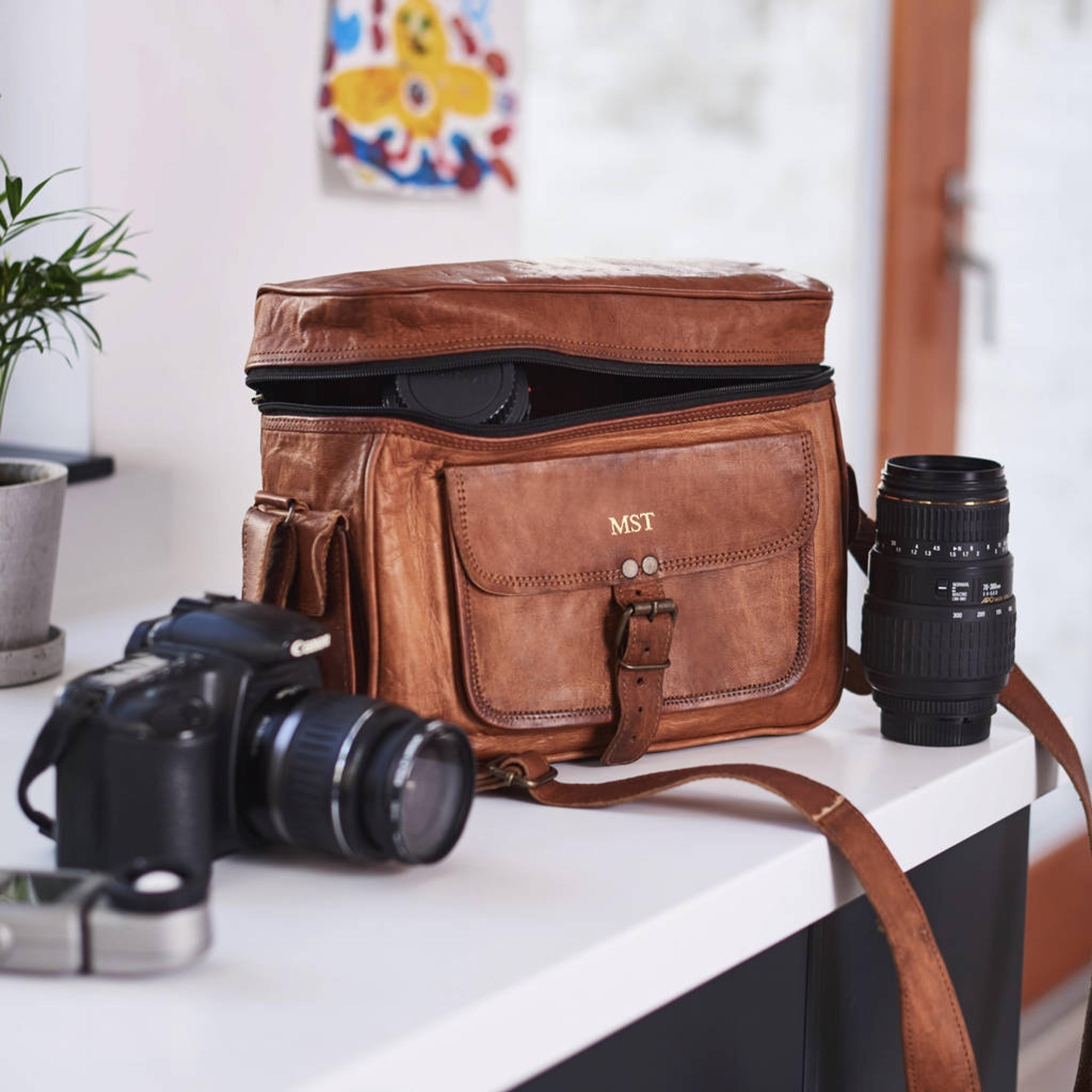 Personalised Leather Camera Bag By Vida Vida | notonthehighstreet.com