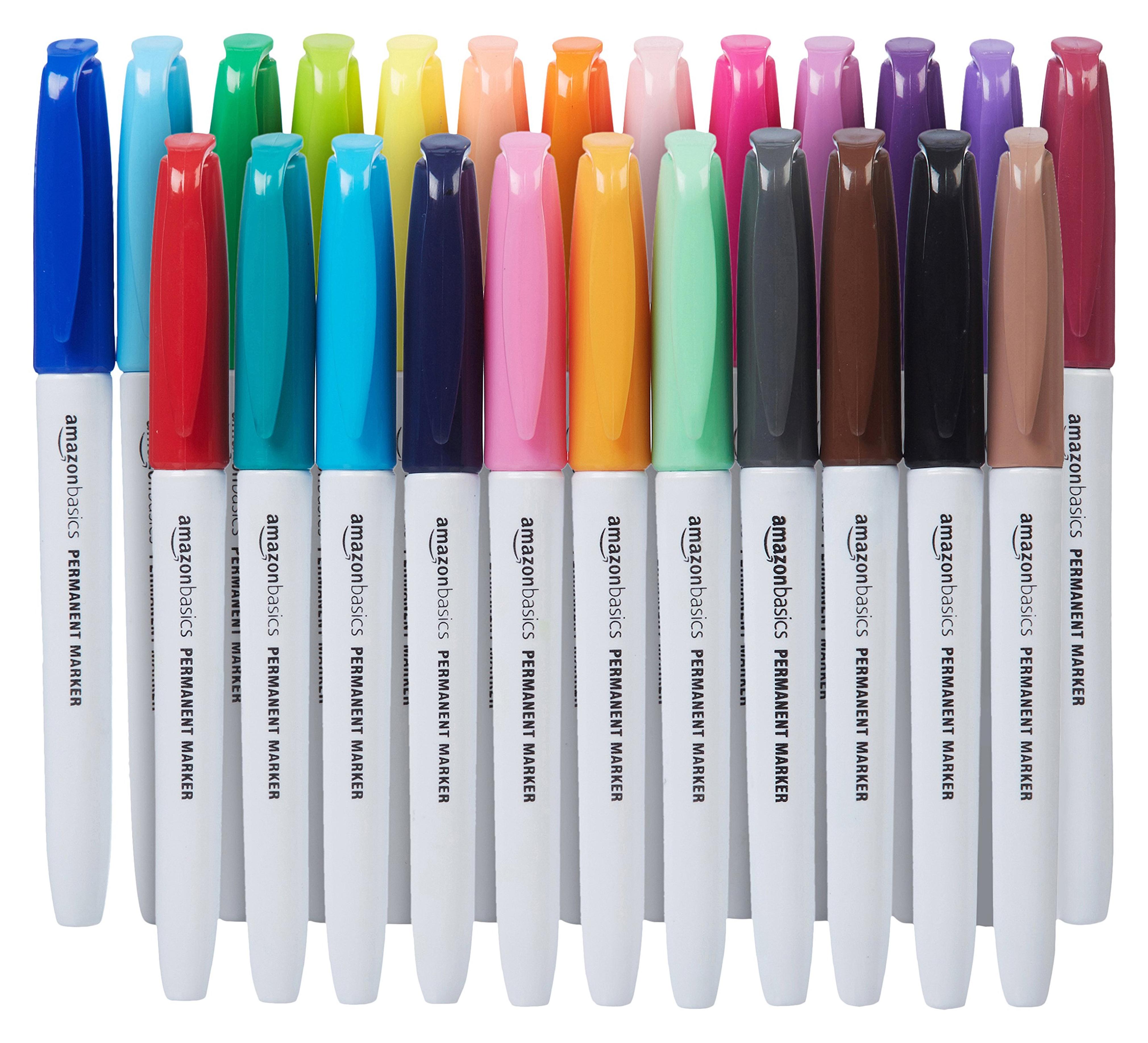 Amazon Basics Fine Point Tip Permanent Markers - Assorted Colors, 24-Pack