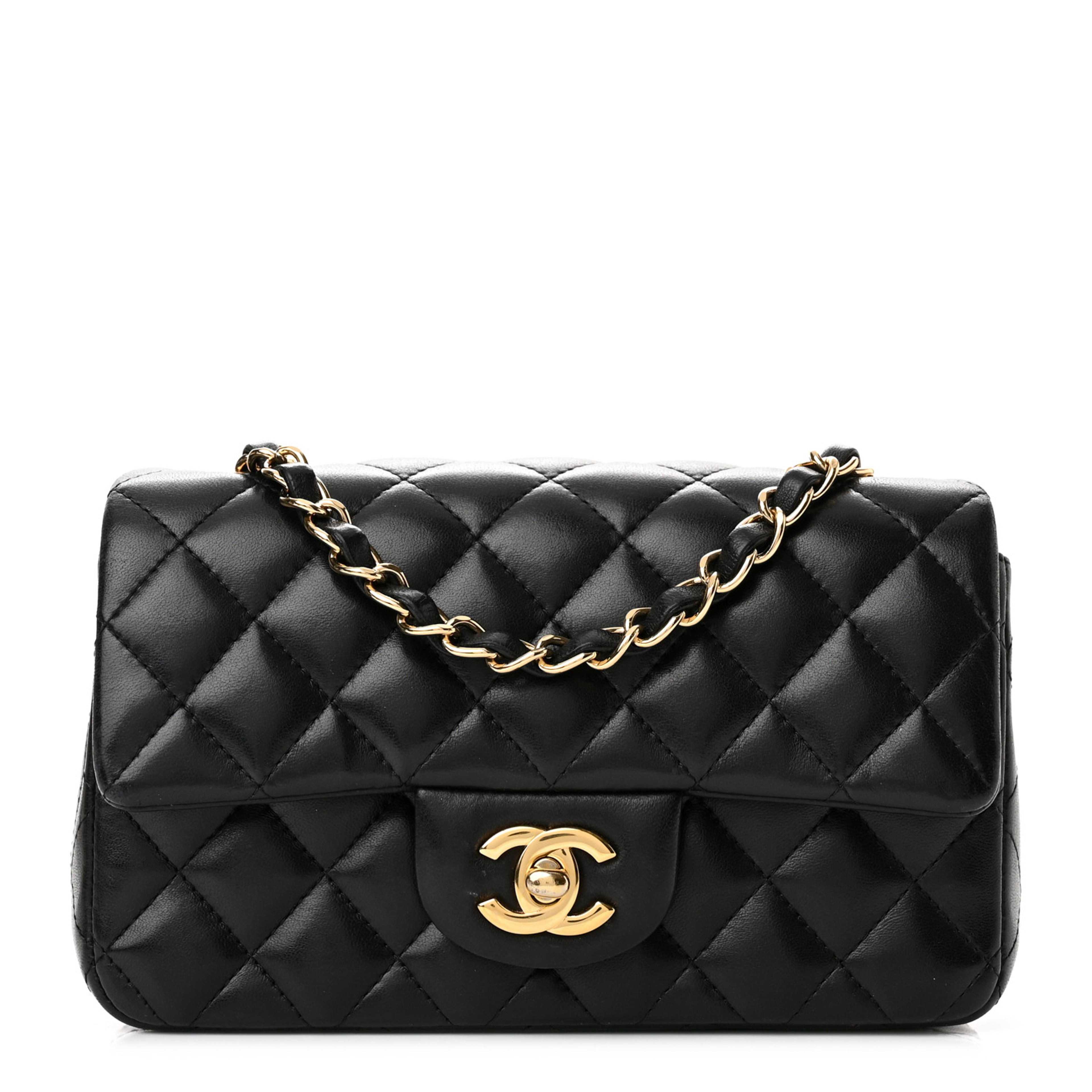 CHANEL Lambskin Quilted Mini Rectangular Flap Black 1270094 | FASHIONPHILE