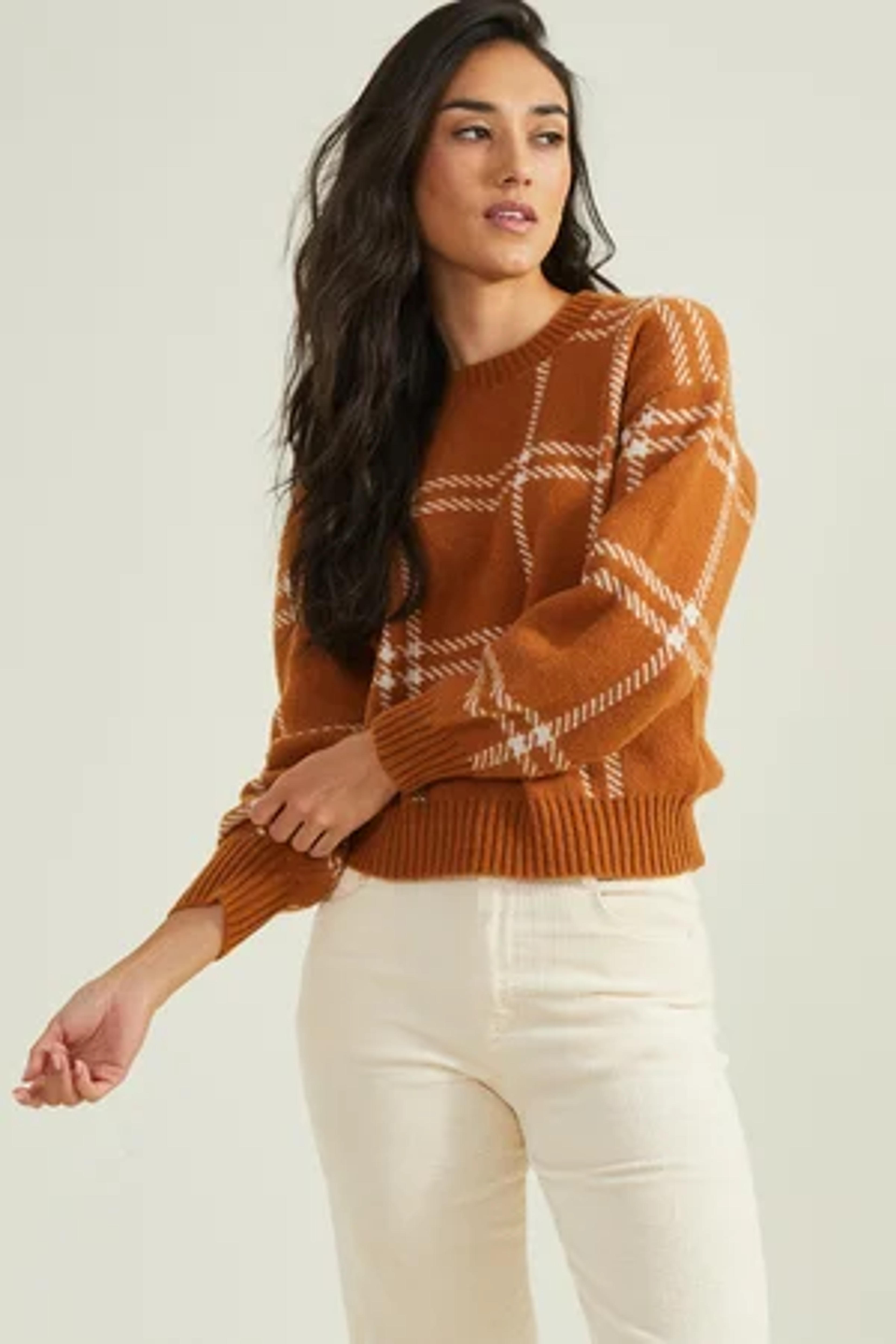 Peyton Plaid Sweater in Brown