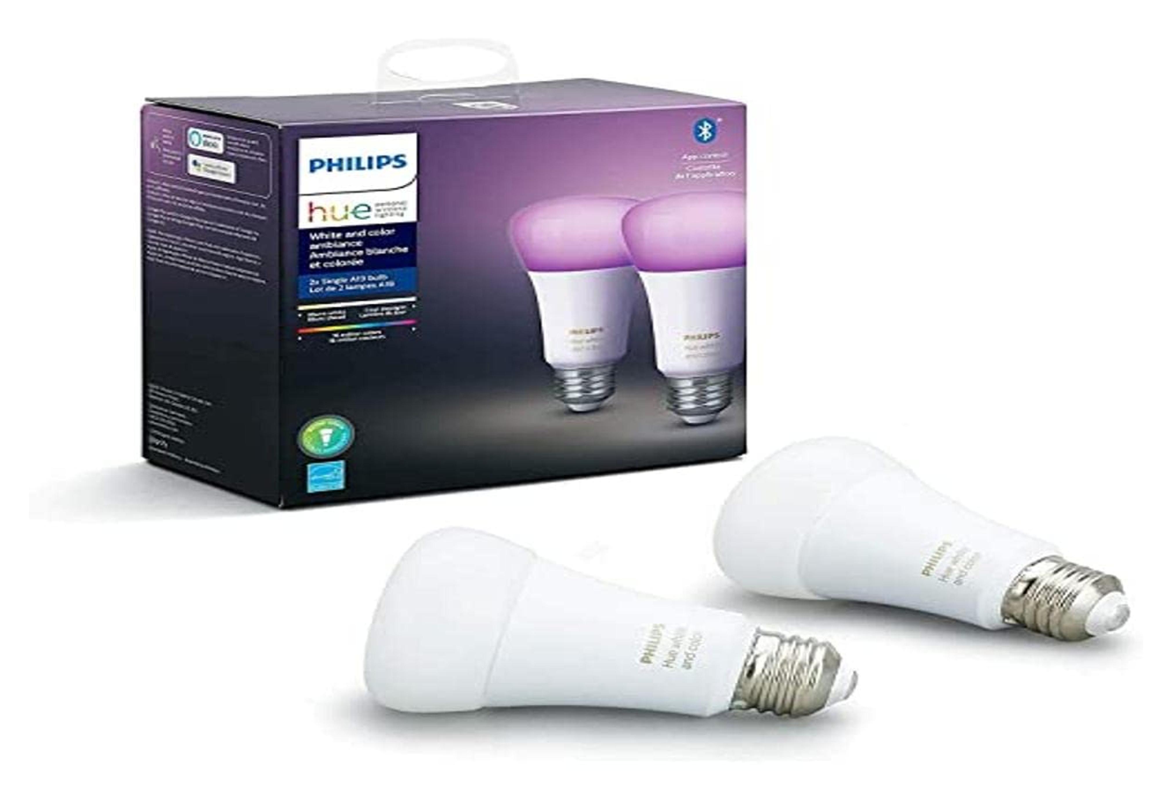 Philips Hue White and Color Ambiance 2-Pack A19 LED Smart Bulb, Bluetooth & Zigbee compatible (Hue Hub Optional), Works with Alexa & Google Assistant – A Certified for Humans Device