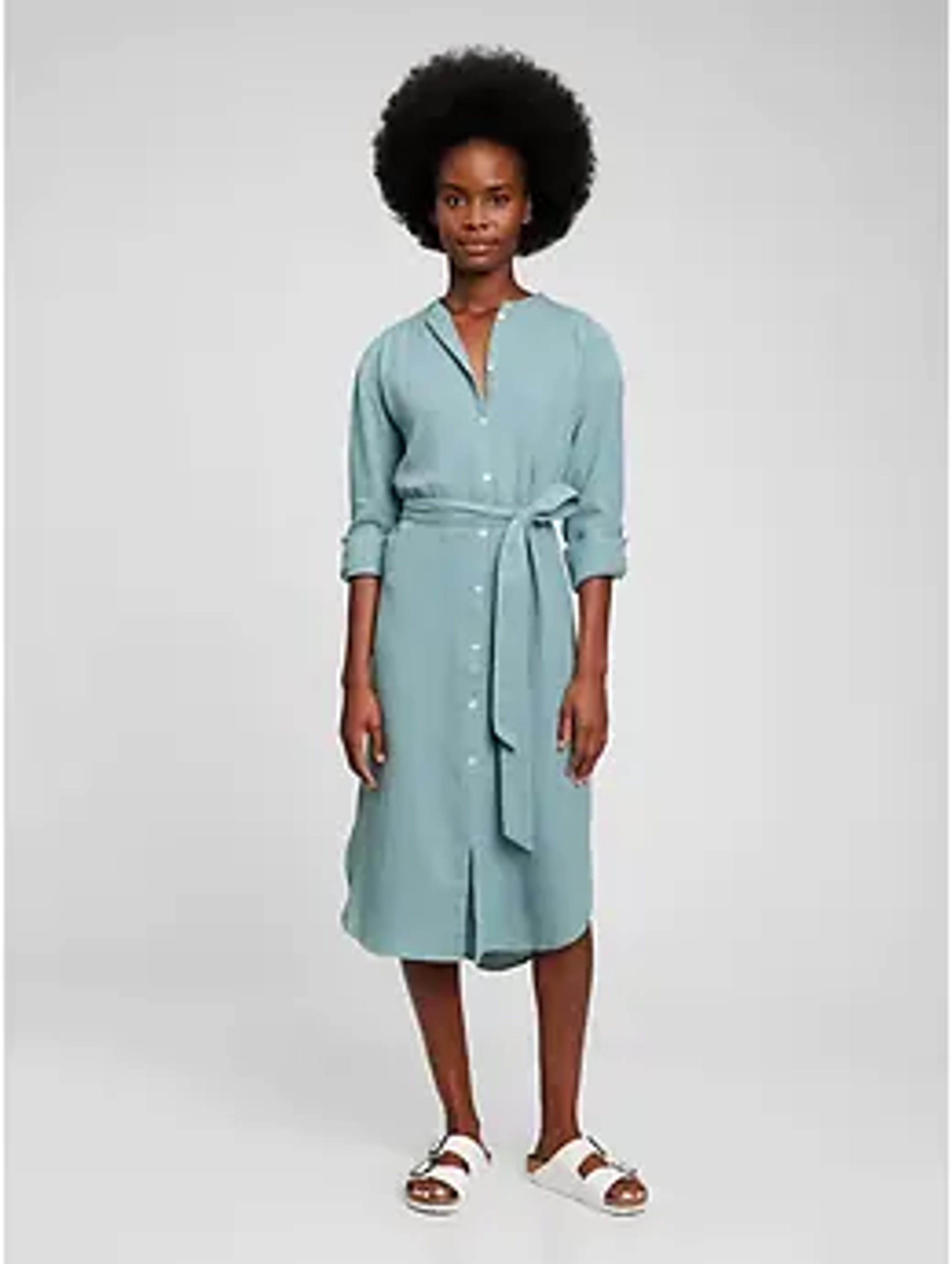 Button-Front Gauze Shirt Dress