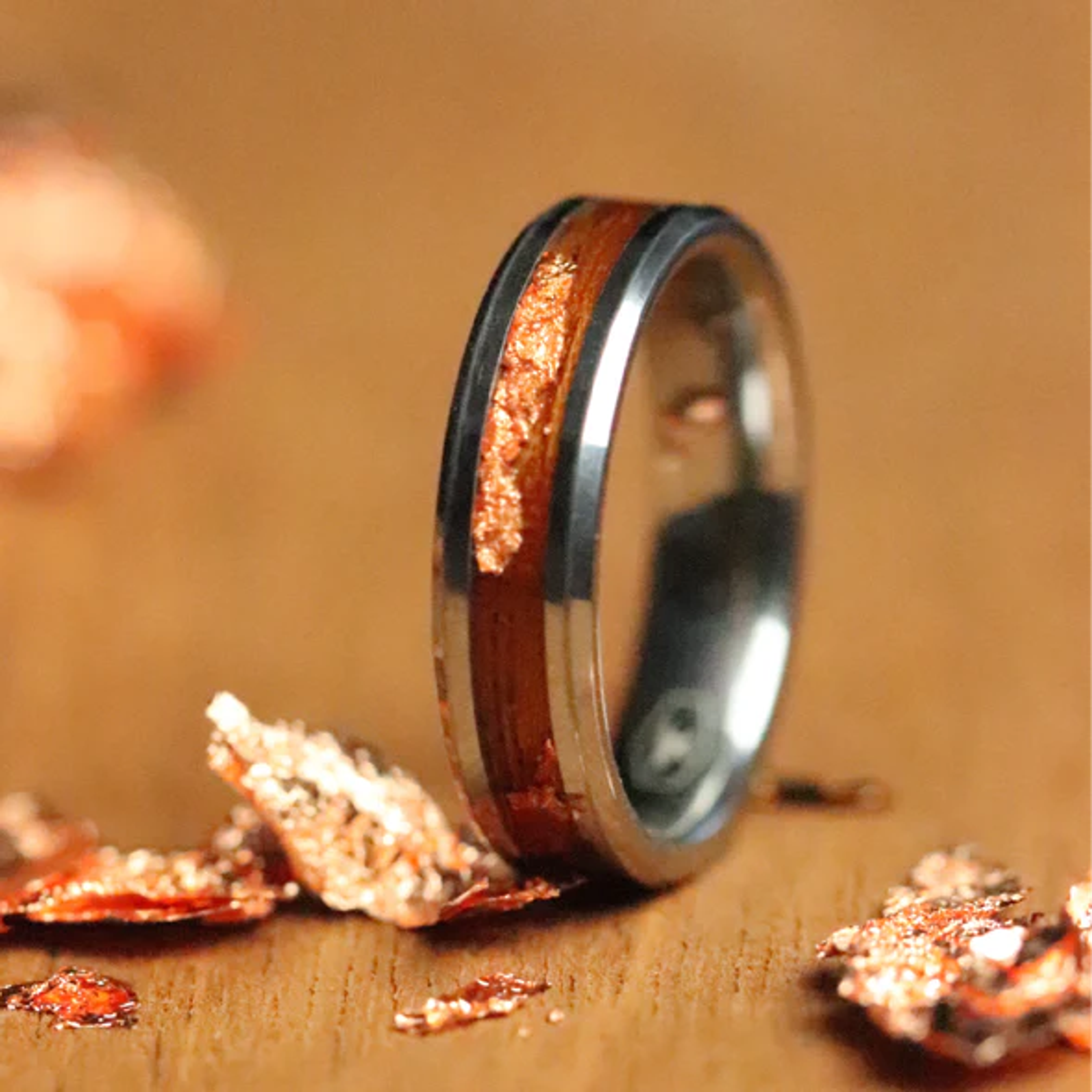 Rose Gold and Redwood Inlay Ring – Rose Anvil