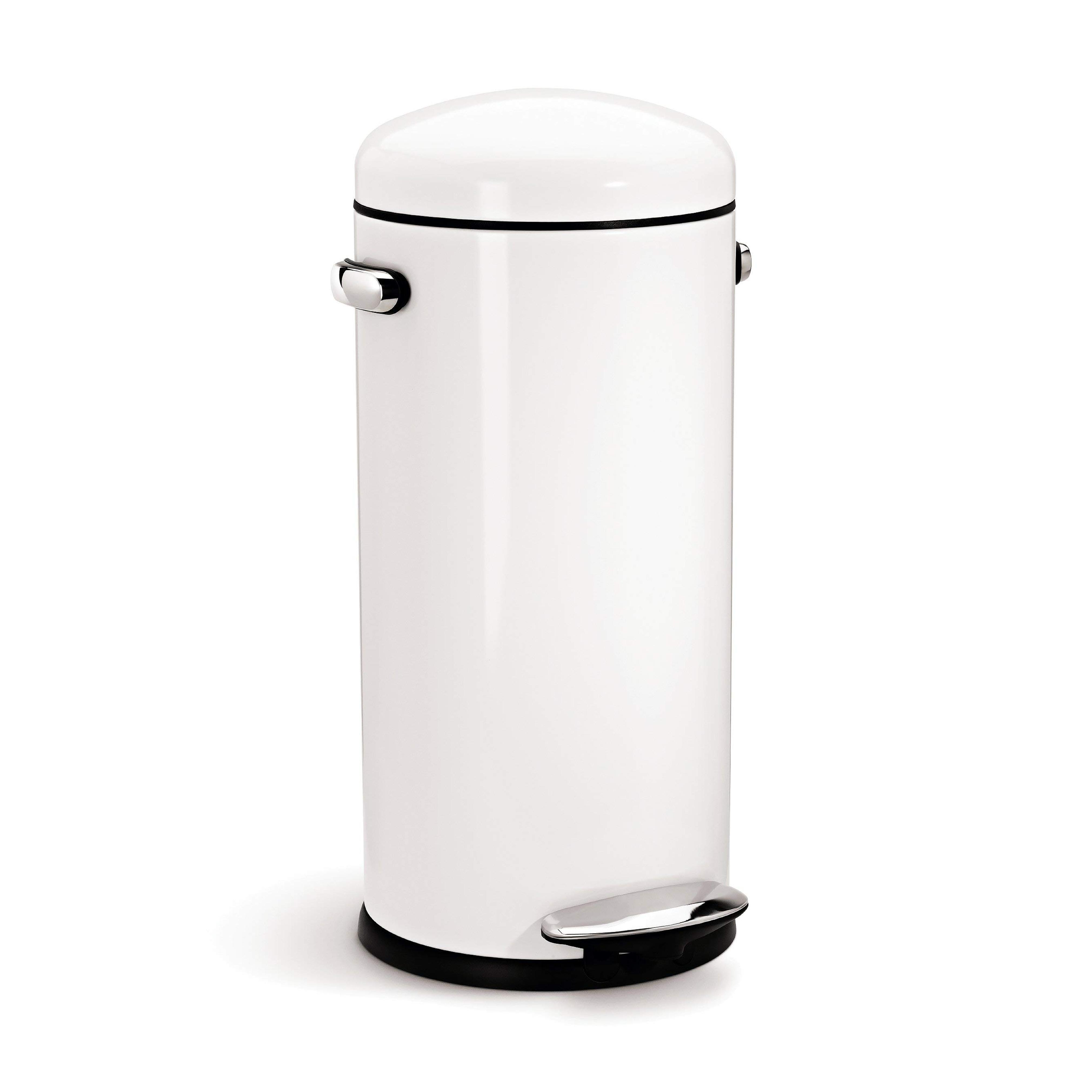 simplehuman Round Retro Step Trash Can, Red Steel, 30-Liter