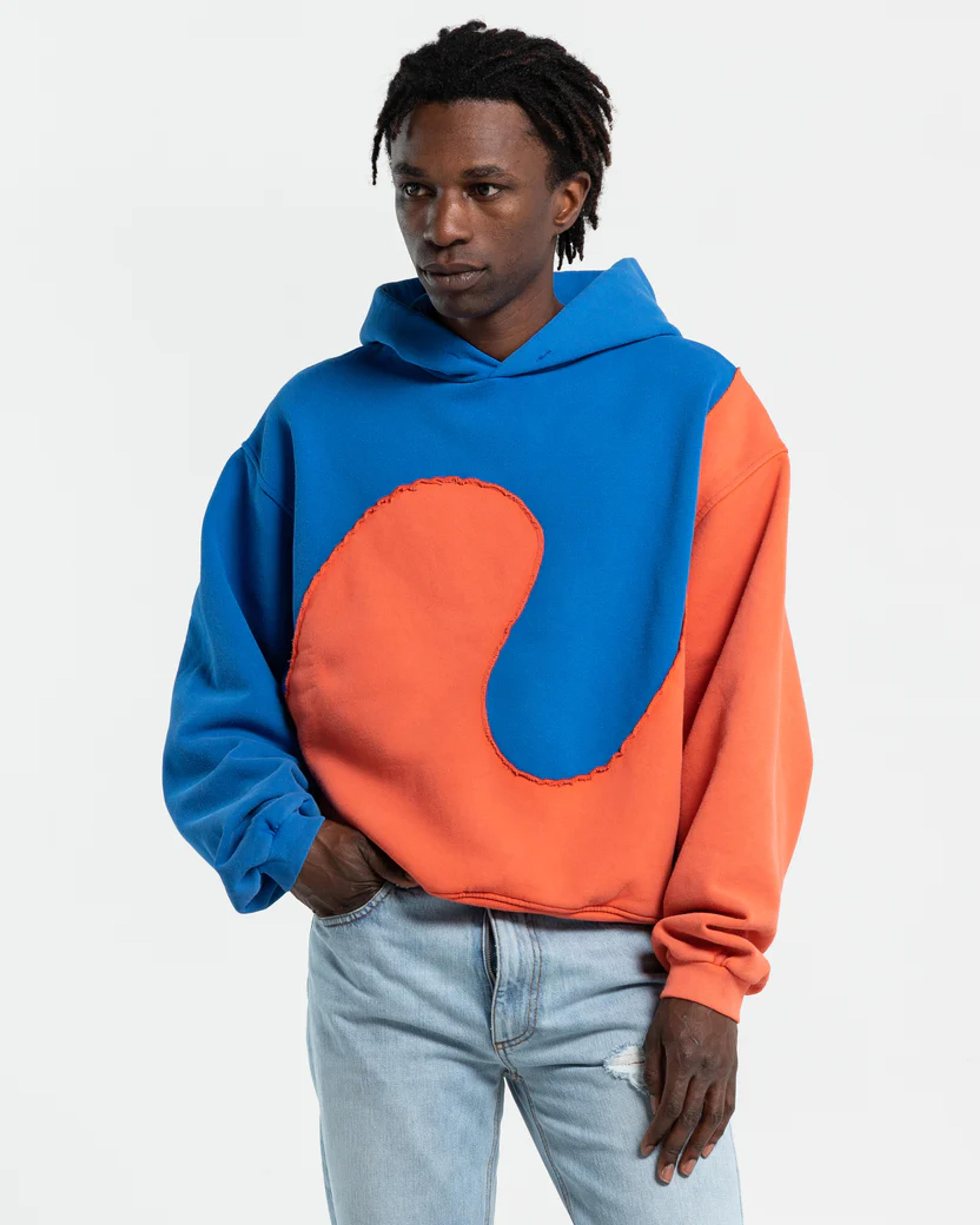 Swirl Fleece Hoodie in Blue and Orange