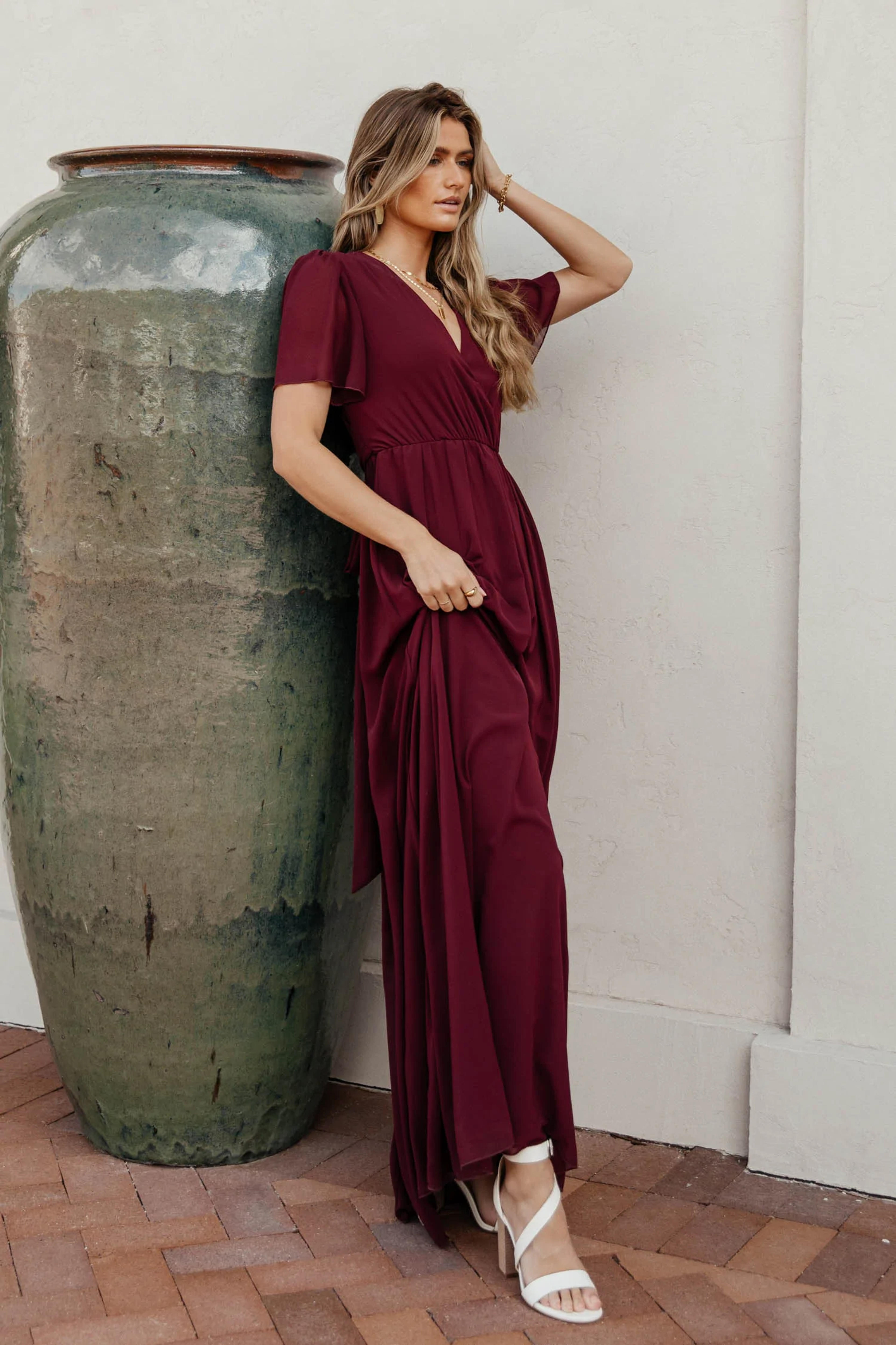 Josie Maxi Dress in Burgundy - L / Burgundy - böhme