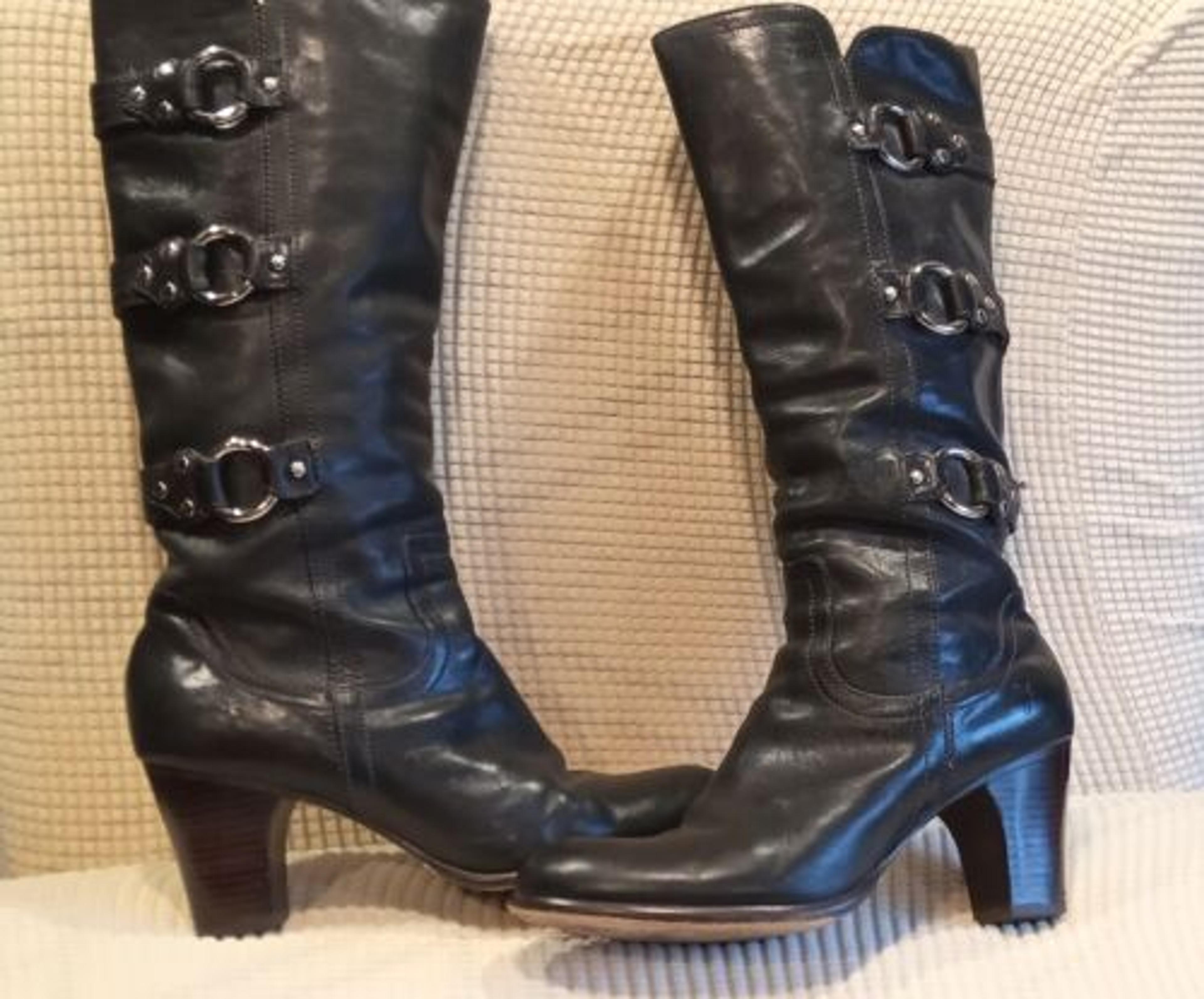 Frye Fiona 3 Strap Ring Black Leather Biker/Riding Boots 10 M