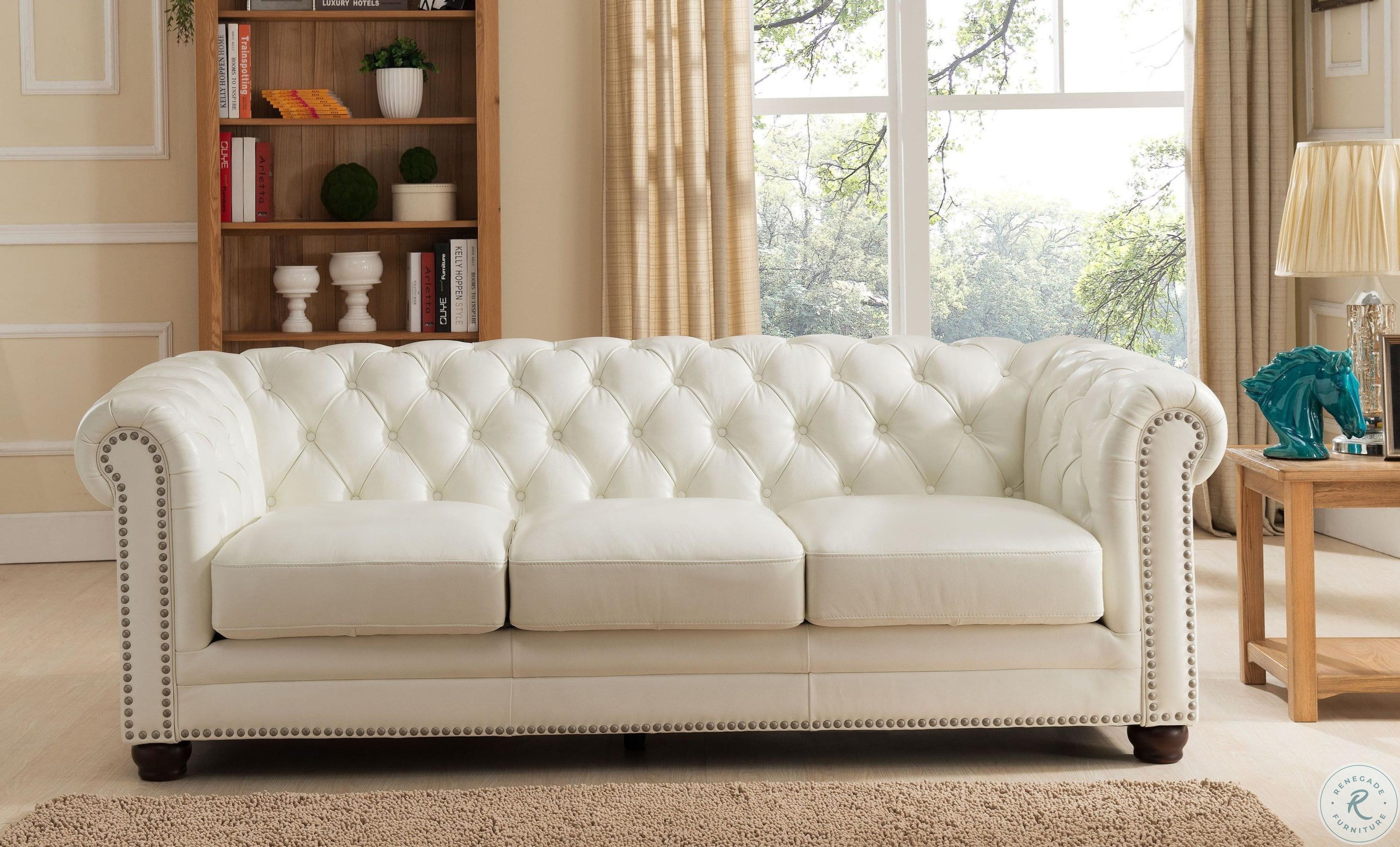 Monaco Pearl White Leather Sofa | HomeGalleryStores.com | 9818-30-2175