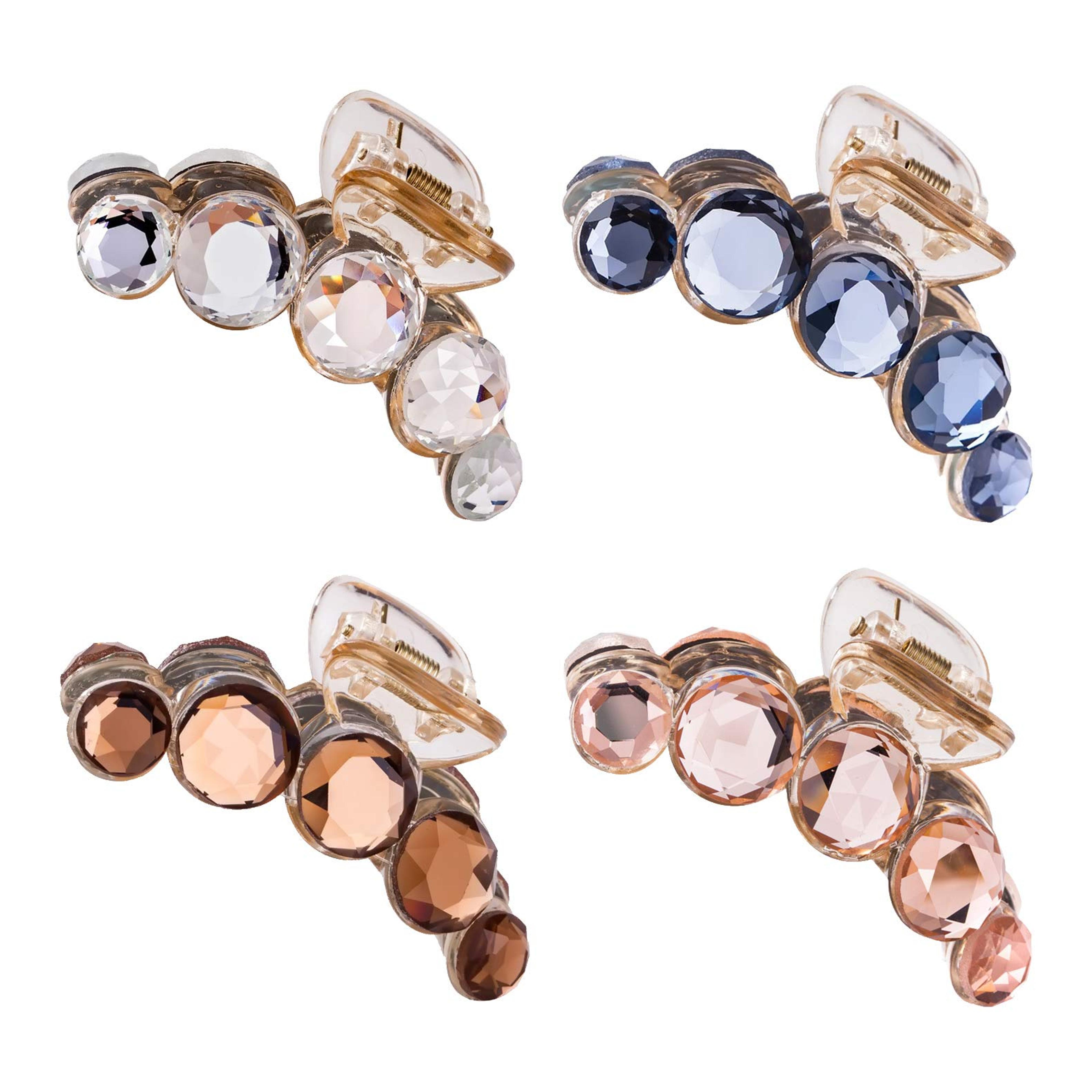 4 Pack Clear Gold Blue Brown Crystal Gems Glitter Sparkly Fancy Plastic Octopus Hair Claw Clips Bling Jeweled Jaw Barrettes Hair Grips Clamps Buns Twist Decorative Hair Accessories for Women Girls