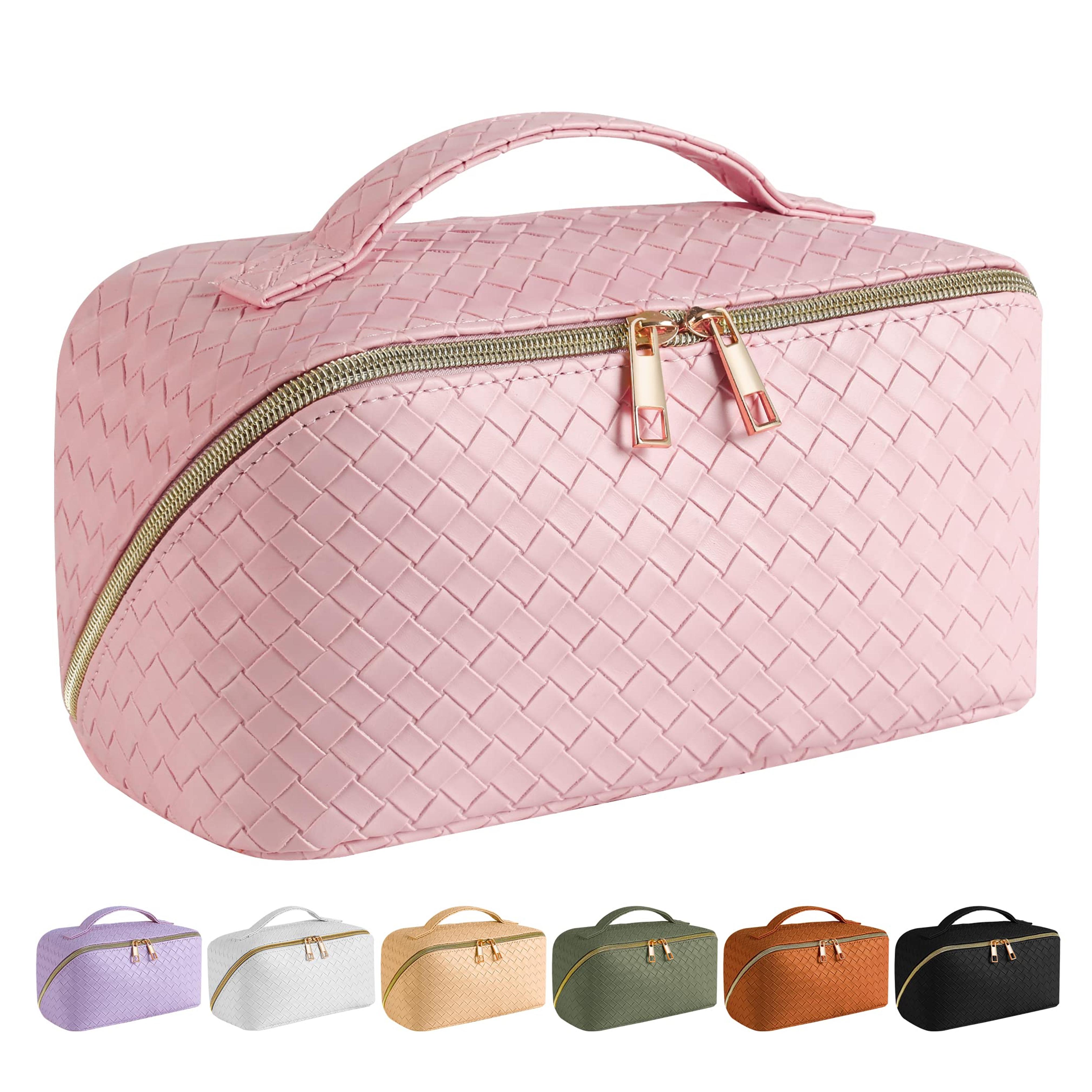 Amazon.com: SFXULIX Large Capacity Travel Cosmetic Bag - Makeup Bag, PU Leather Waterproof Women Portable With Handle and Divider Flat Lay Organizer : Beauty & Personal Care