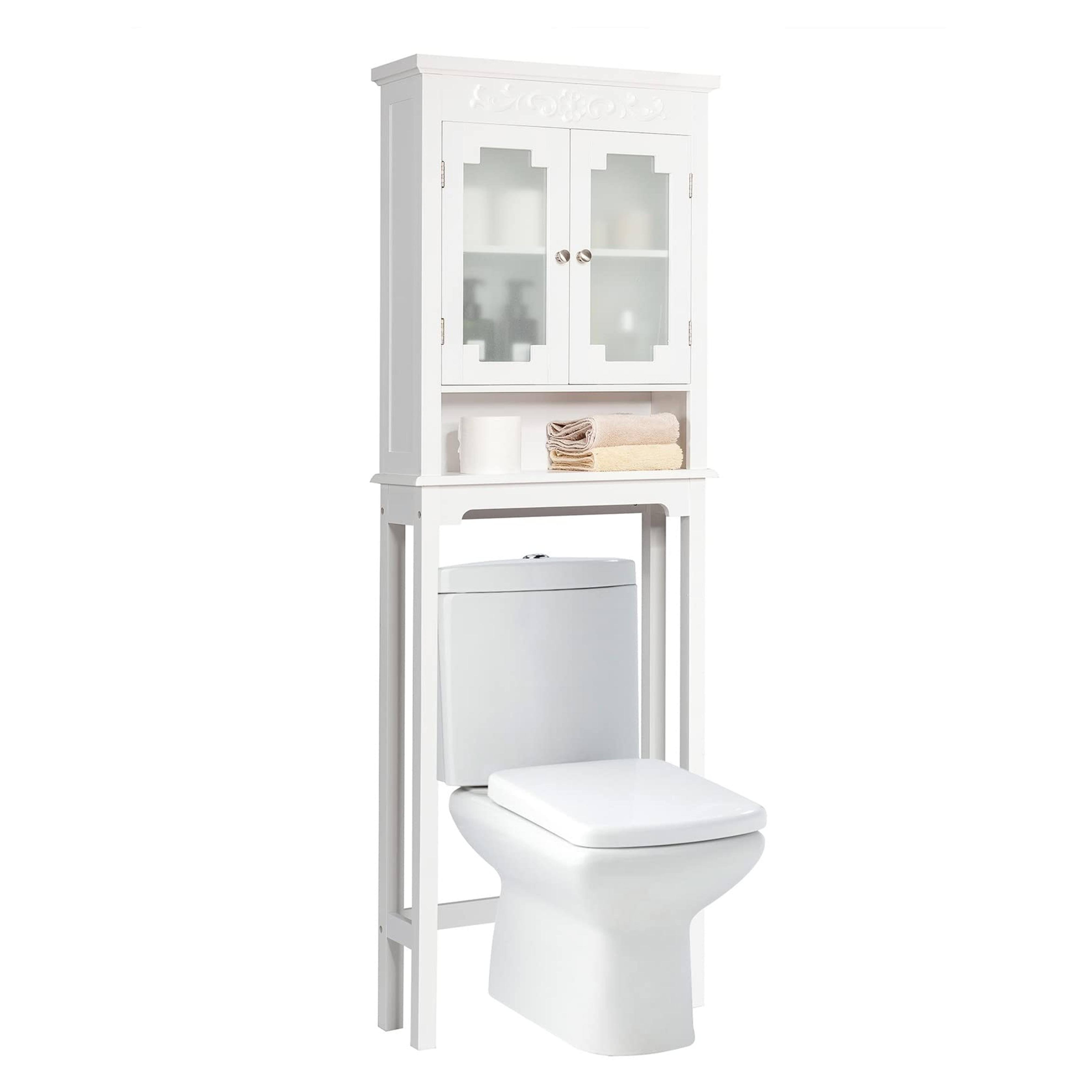 Giantex Over The Toilet Bathroom Space Saver, 3-Shelf Bathroom Organizer, Free Standing Toilet Rack with Adjustable Inner Shelf Bathroom Storage Cabinet (White)