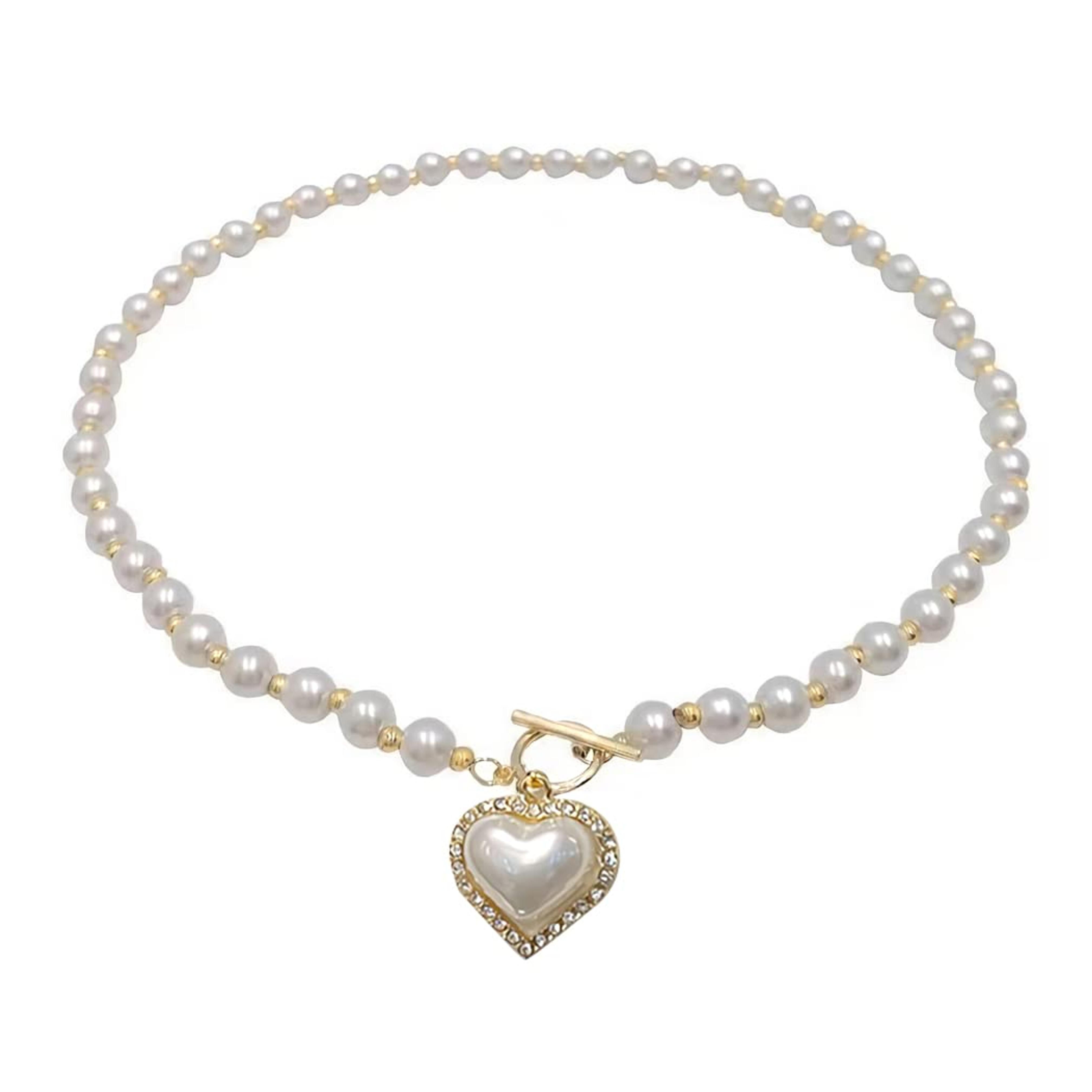 GELMOINY Pearl Necklaces for Women，6mm Faux Pearl Necklace，14K Gold Plated Heart Pearl Necklace,Fashion Accessories is Perfect for any Occasion.