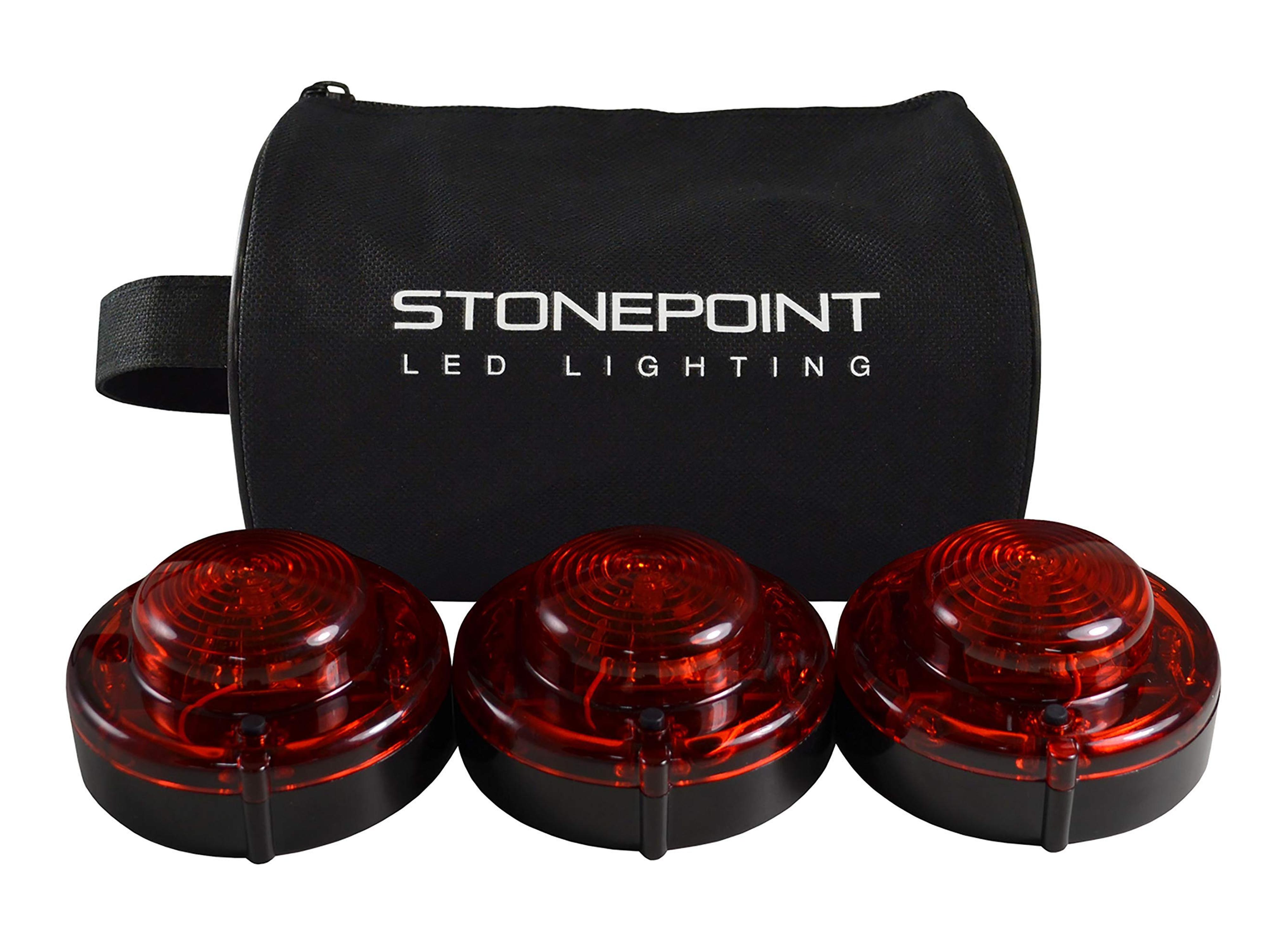 Amazon.com: Stonepoint Emergency LED Road Flare Kit – Set of 3 Super Bright LED Roadside Beacons with Magnetic Base – Flashing or Steady Red Lights Visible Up to 2 Miles Away – Includes Storage Bag : Automotive