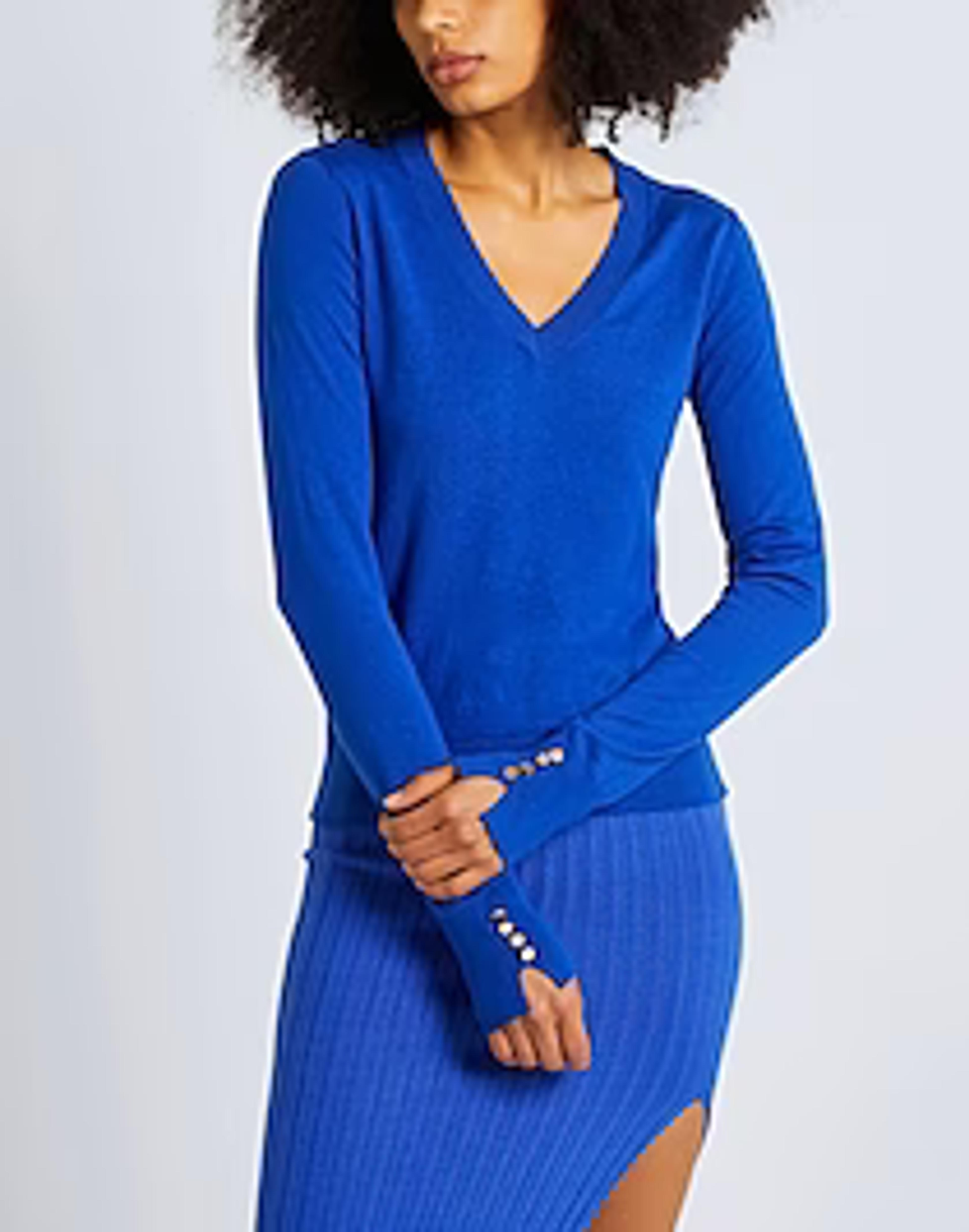 8 By YOOX KNIT METAL BUTTONS DETAIL V-NECK | Blue Women‘s Jumper | YOOX