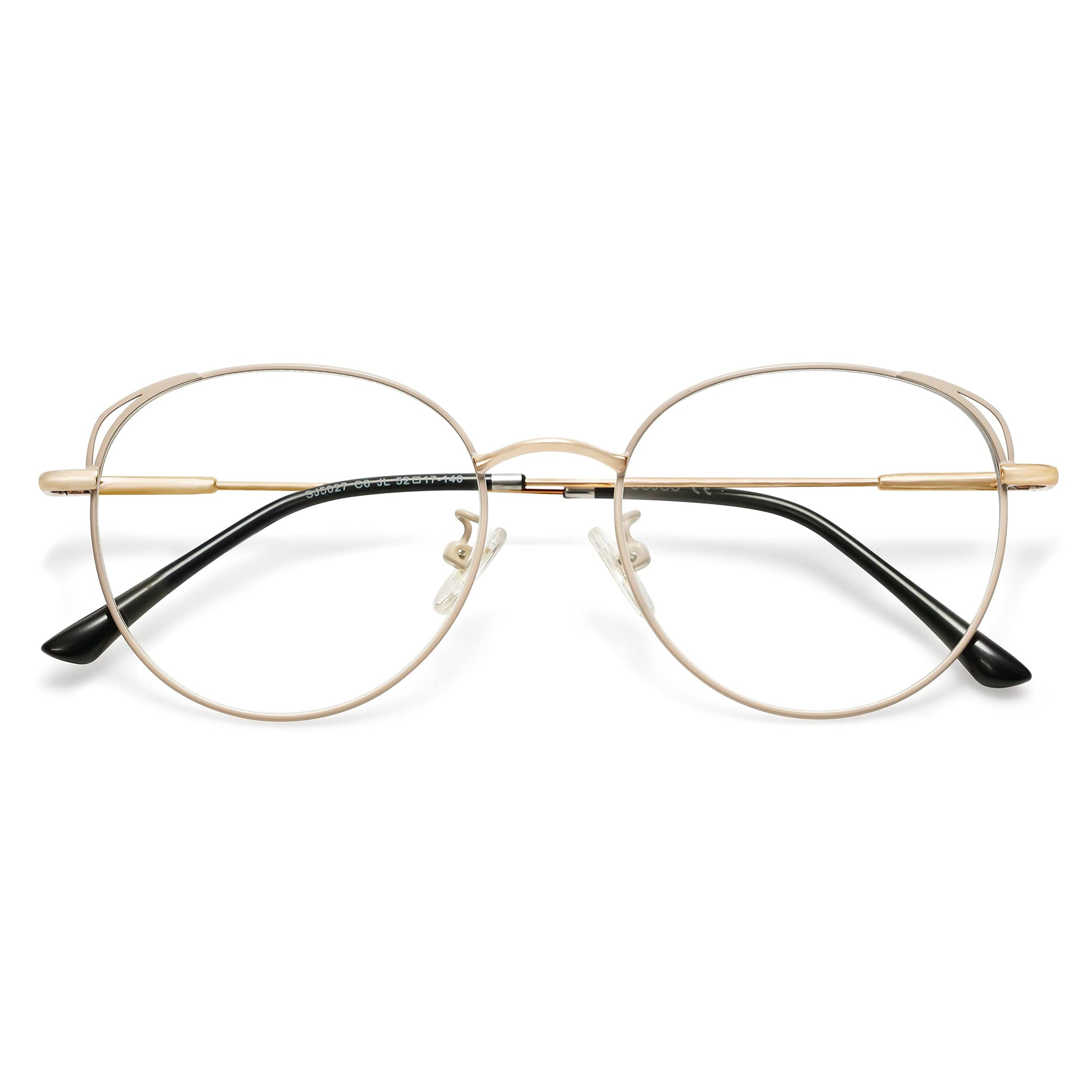 SOJOS Cat Eye Blue Light Blocking Glasses Hipster Metal Frame Women Eyeglasses She Young Beige Frame Anti-Blue Light Lens