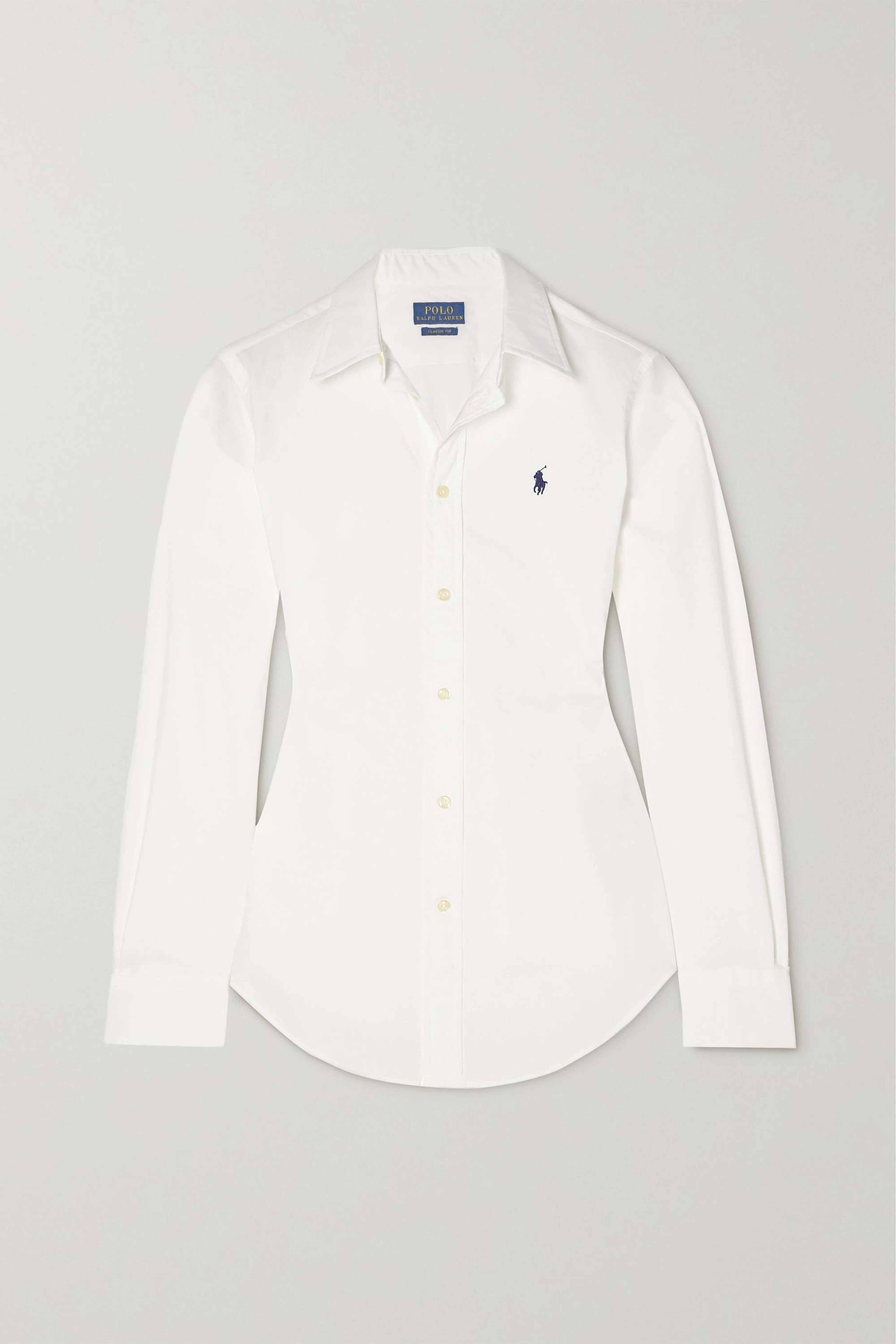 White Georgia embroidered cotton-blend poplin shirt | POLO RALPH LAUREN | NET-A-PORTER