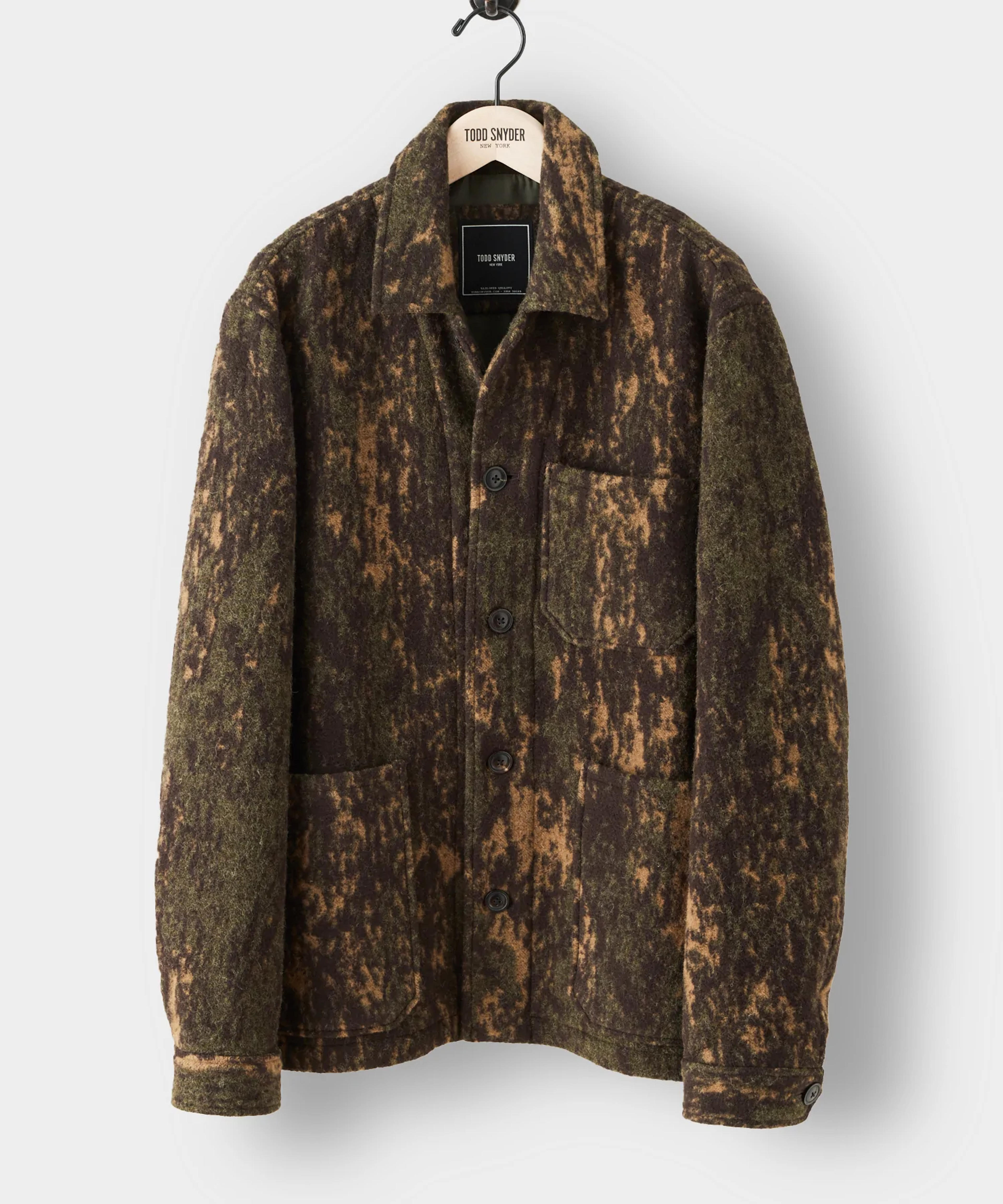 Italian Wool Chore Coat in Abstract Camo - M / OAKMOSS / OU1612545-GR103