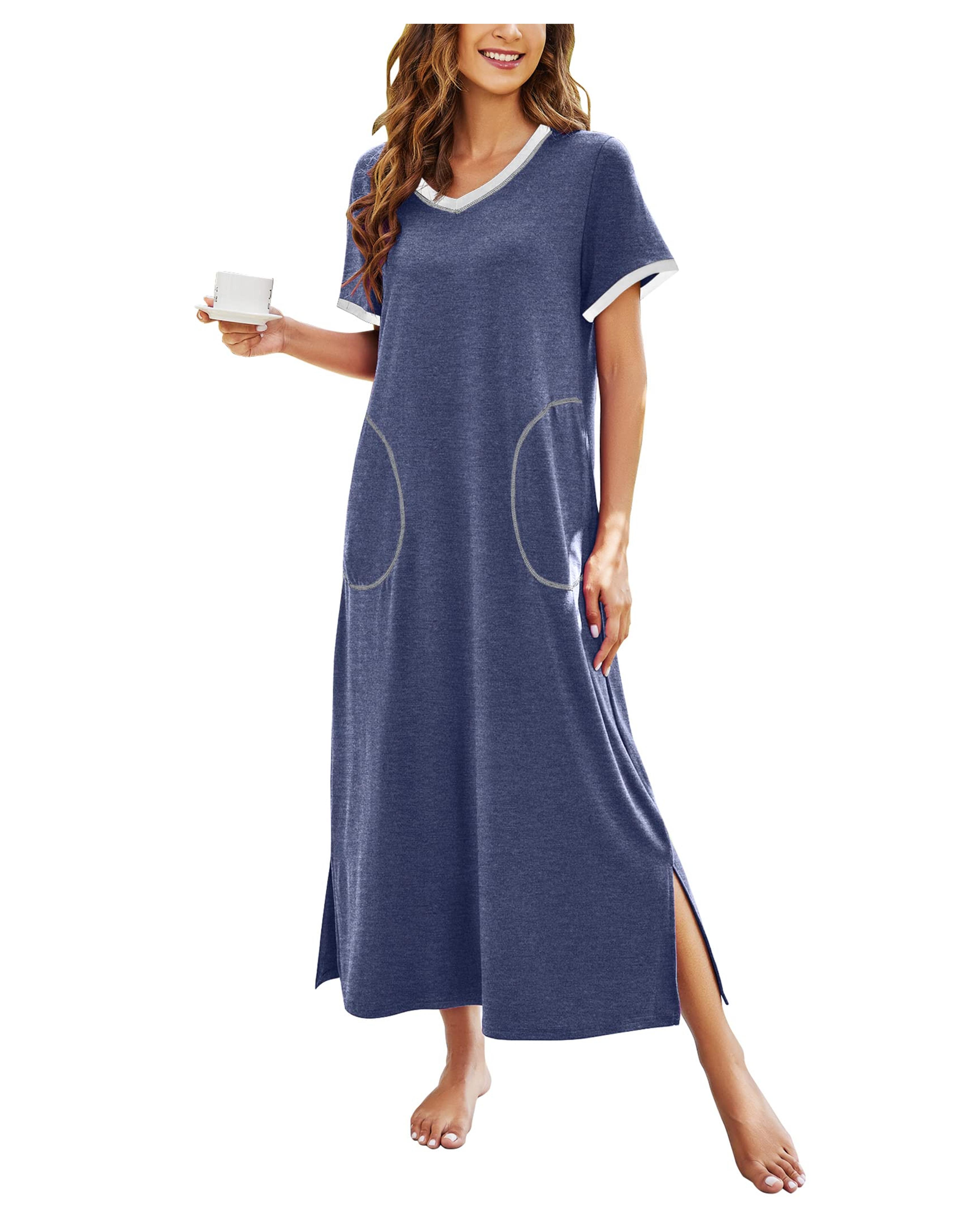 Ekouaer Loungewear Long Nightgown Women's Ultra-Soft Nightshirt Full Length Sleepwear with Pocket