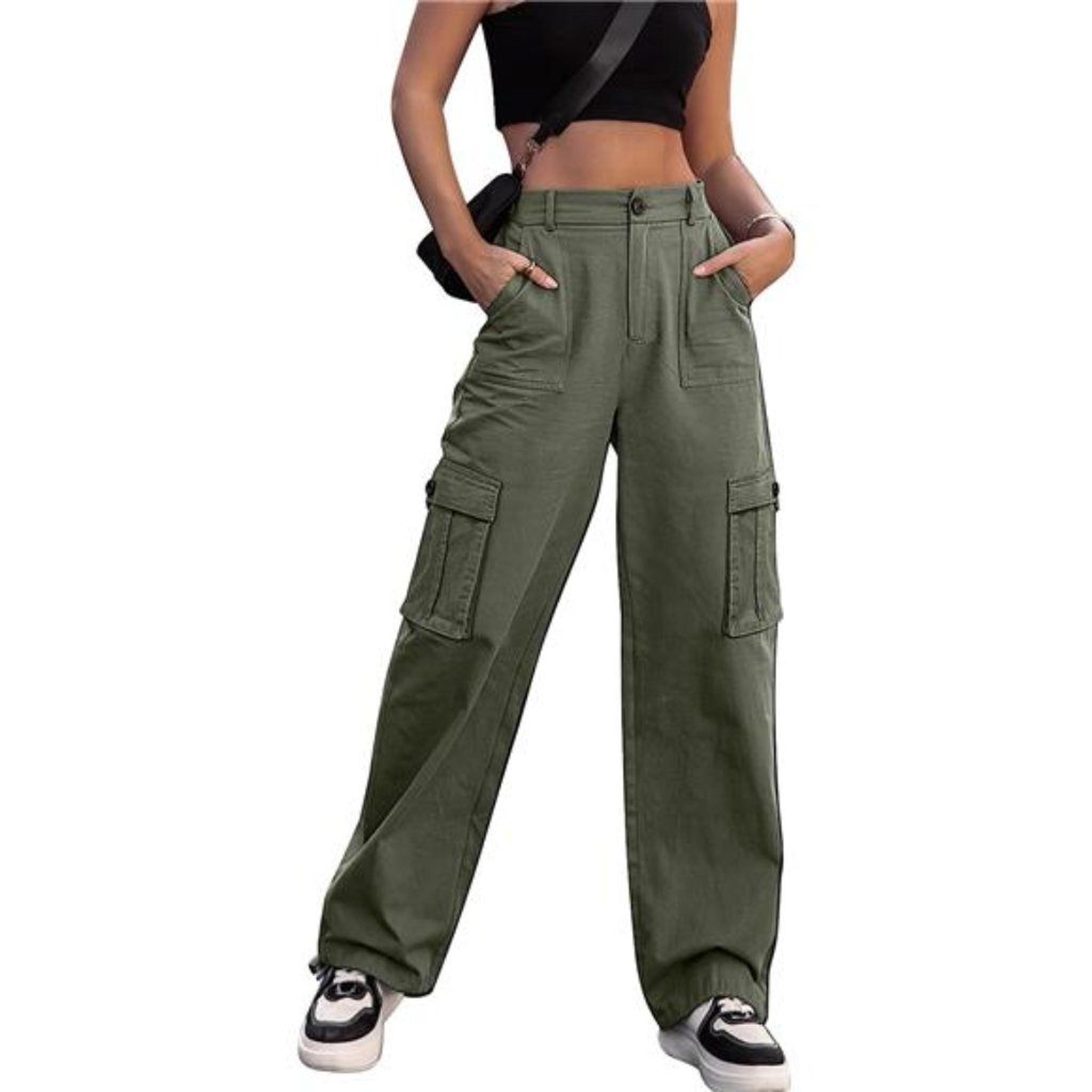 Women's High Waisted Cargo Pants Wide Leg Casual Pants 6 Pockets, | Color: Tan | Size: Various