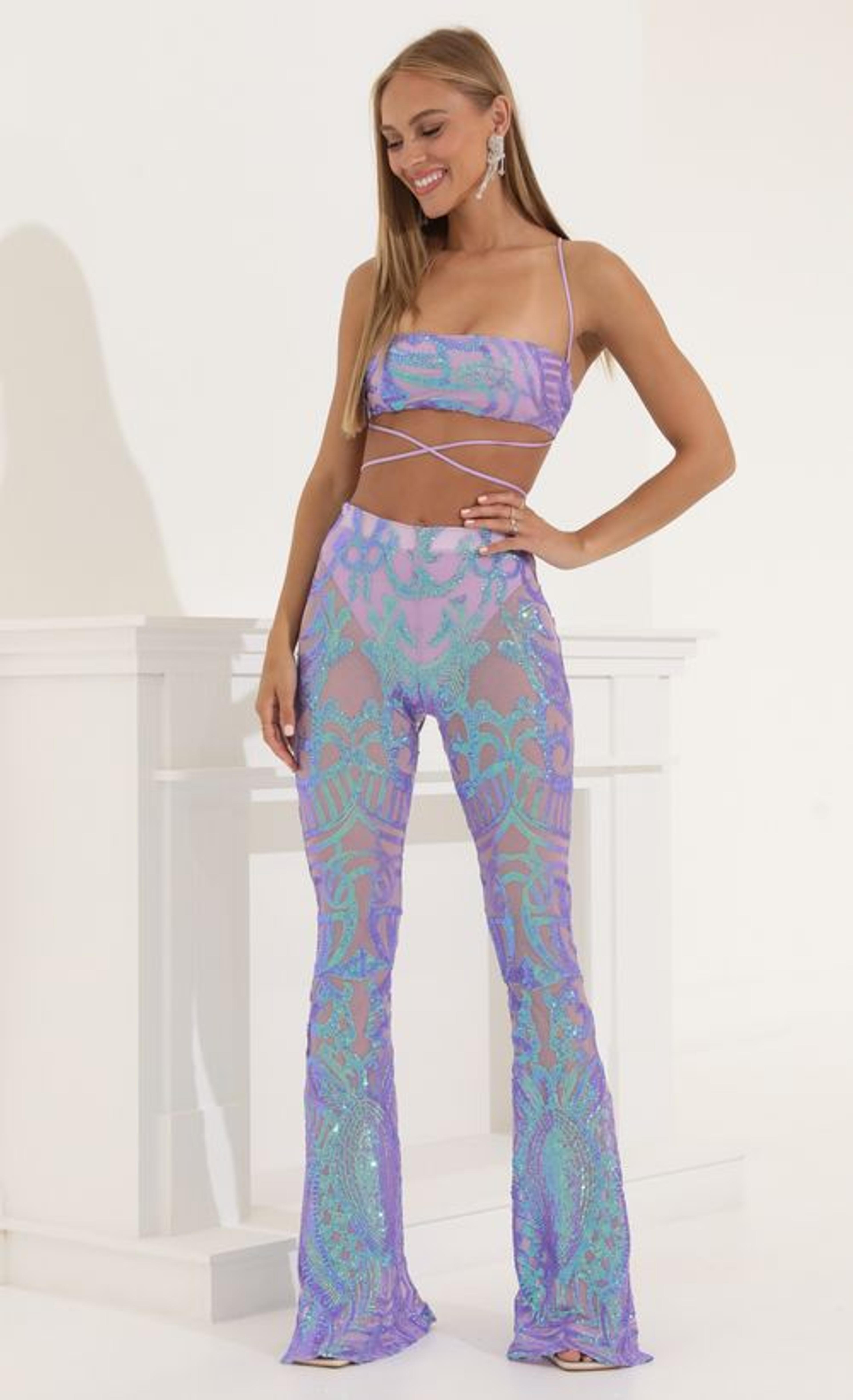 Festival Wear > Peony Sequin Two Piece Set in Purple Iridescent