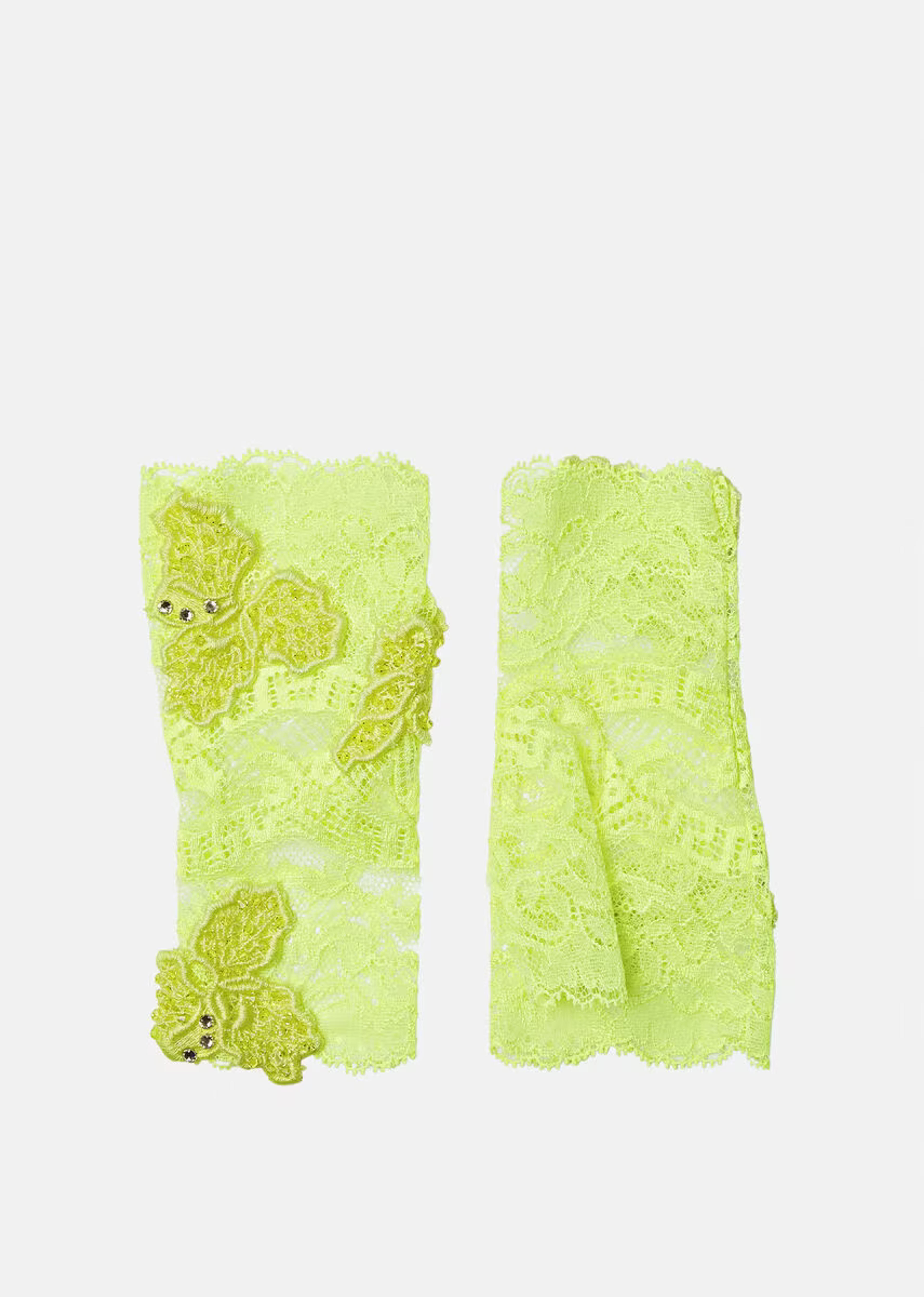 Versace Women's Embroidered Lace Fingerless Gloves in Green | Versace US