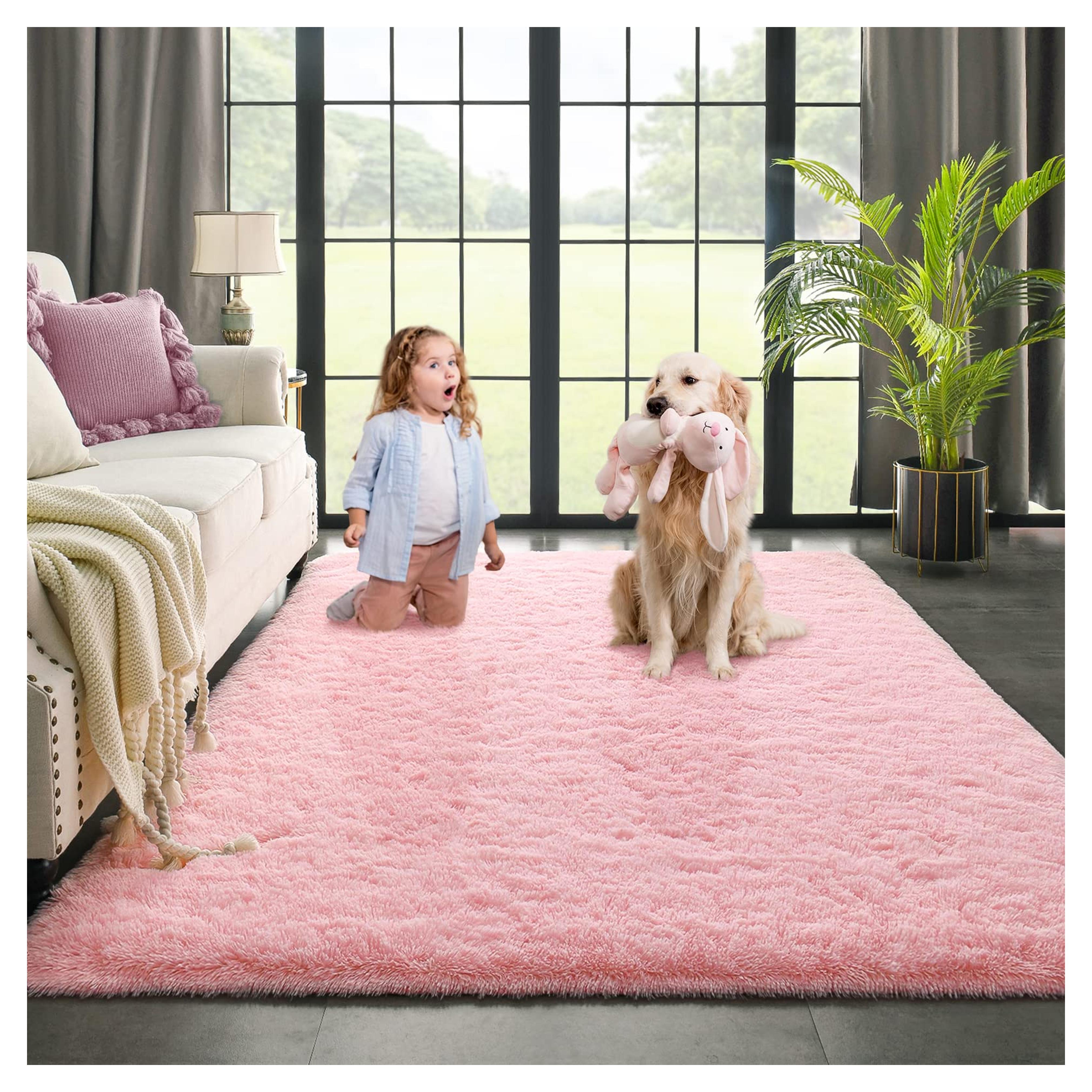 Baby Pink Area Rug for Bedroom Living Room Carpet Home Decor, Kimicole Upgraded 4x5.9 Cute Fluffy Rug for Apartment Dorm Room Essentials for Teen Girls Kids, Shag Nursery Rugs for Room Decorations