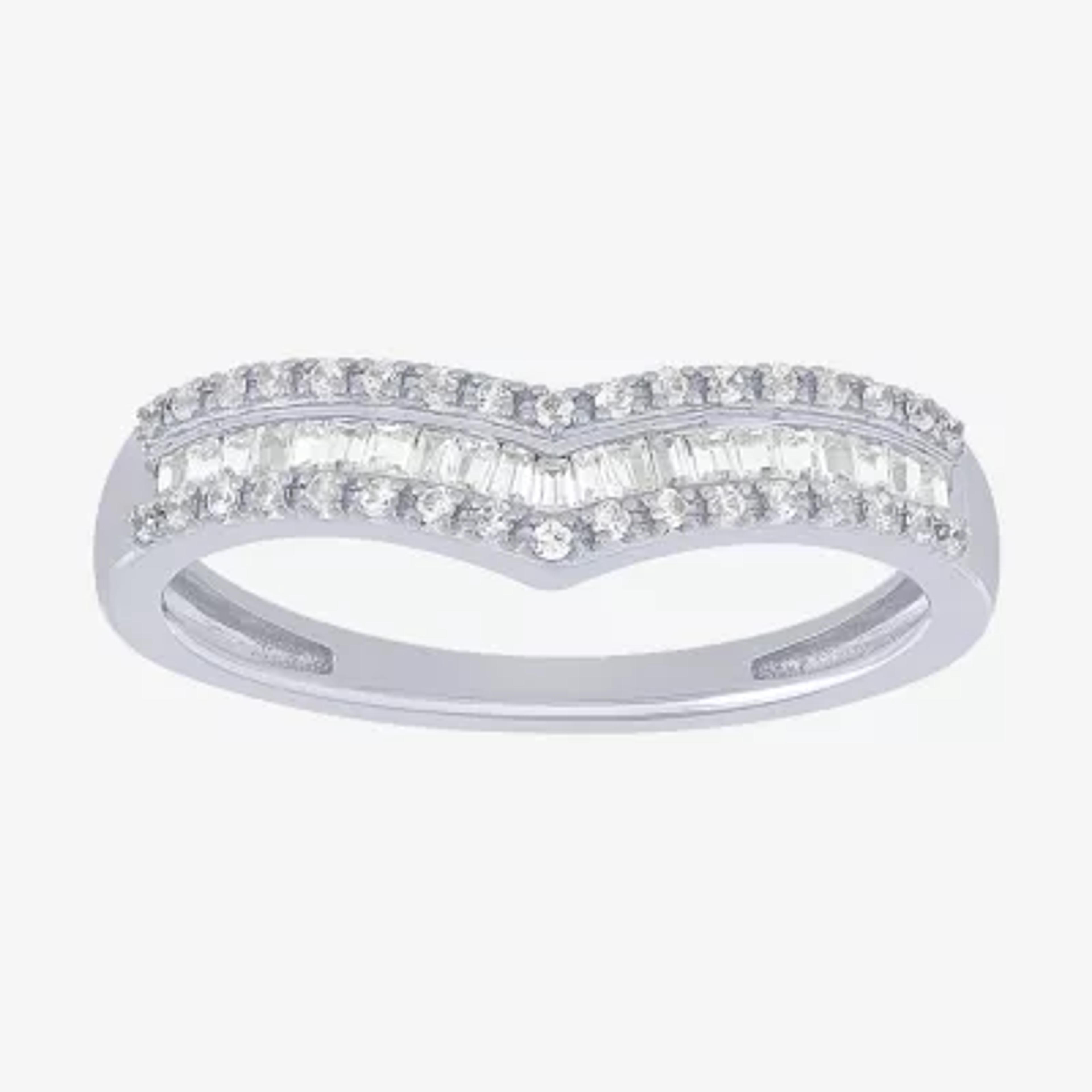 Chevron 1/4 CT. T.W. Genuine White Diamond 10K White Gold Chevron Wedding Band - JCPenney