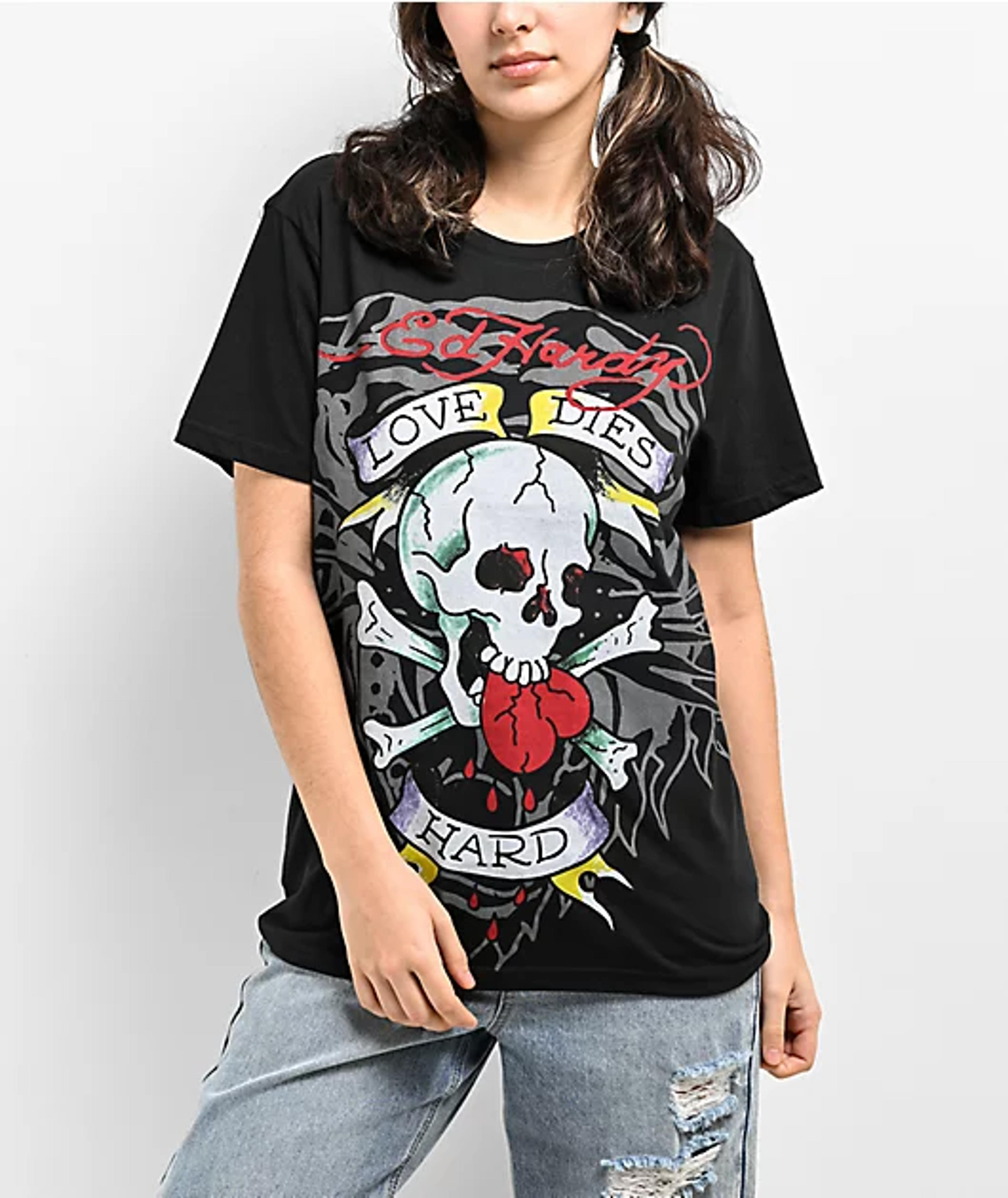 Ed Hardy Love Skull Black T-Shirt | Zumiez