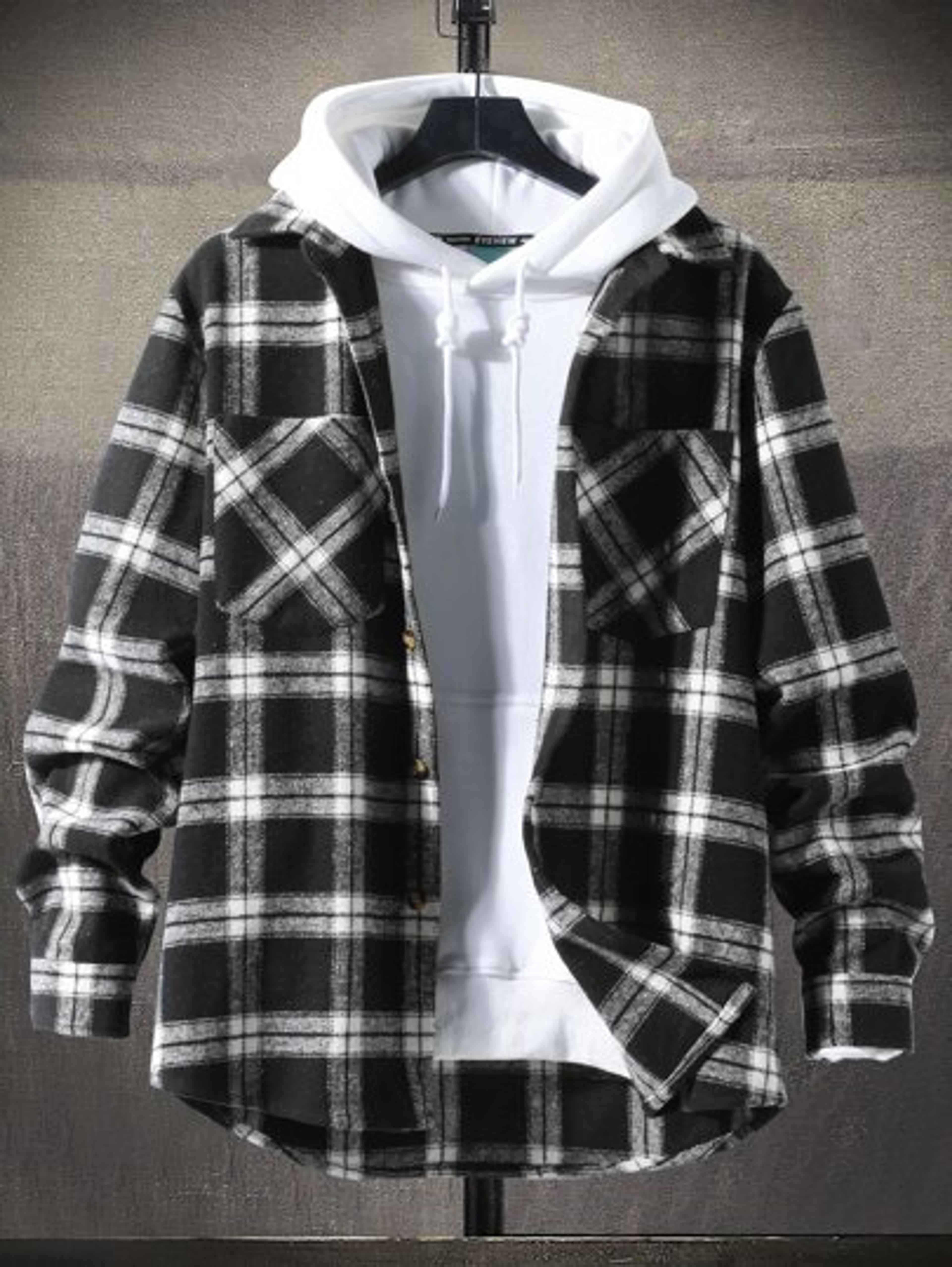 Men Plaid Print Pocket Patched Overcoat Without Hoodie | SHEIN USA