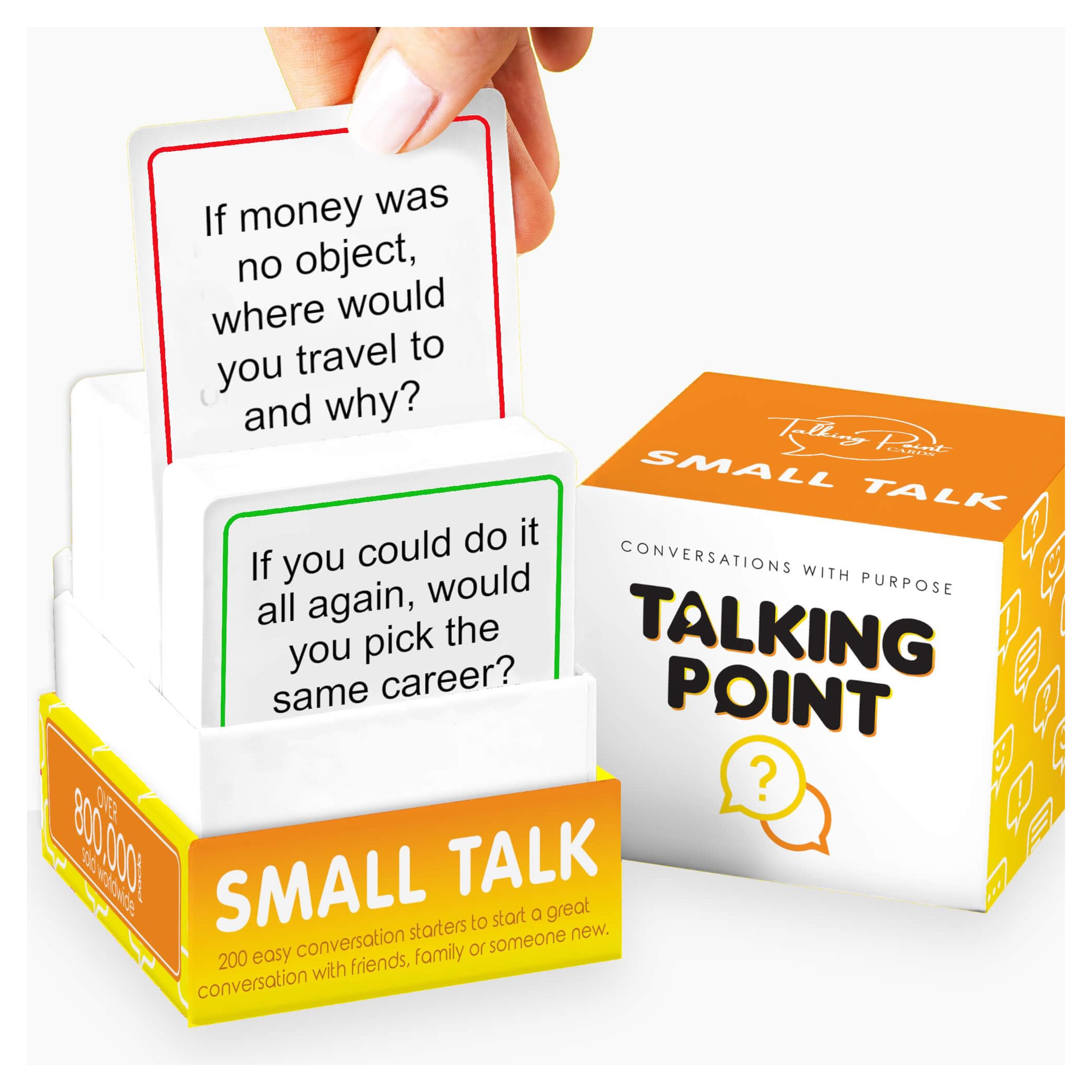 Amazon.com: TALKING POINT CARDS Small Talk | Conversation Starters | Friendly Icebreakers for Friends, Coworkers, Family, Dates, & Acquaintances | Fun for Parties, Road Trips, Vacation Game Night | 200 Cards : Toys & Games