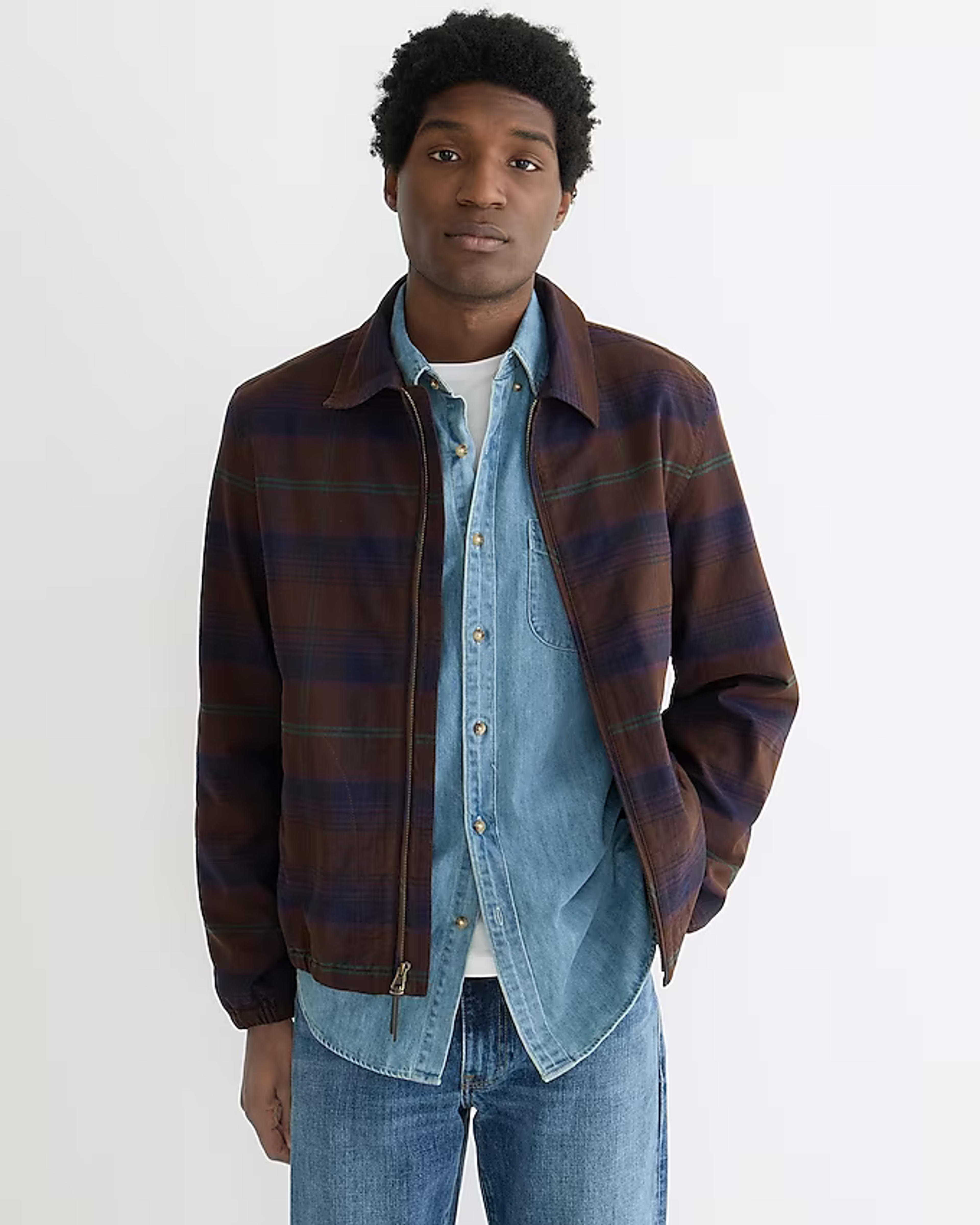 J.Crew: Harrington Jacket In Plaid Cotton Twill For Men