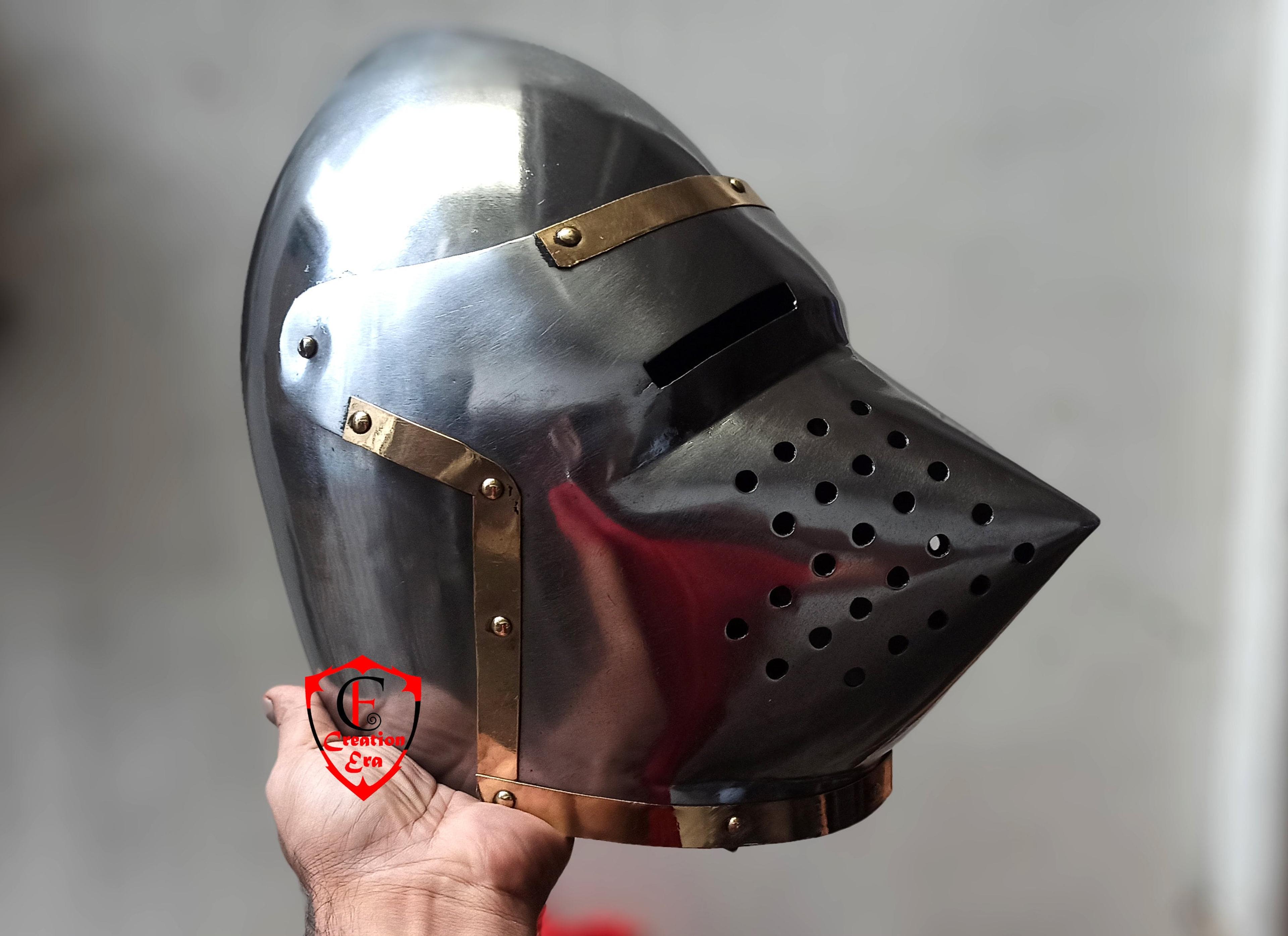 Steel Medieval Klappvisor Hounskull Bascinet Helmet without aventail, Steel Wearable for Adult Knight helmet | Medieval Costumes | One Size