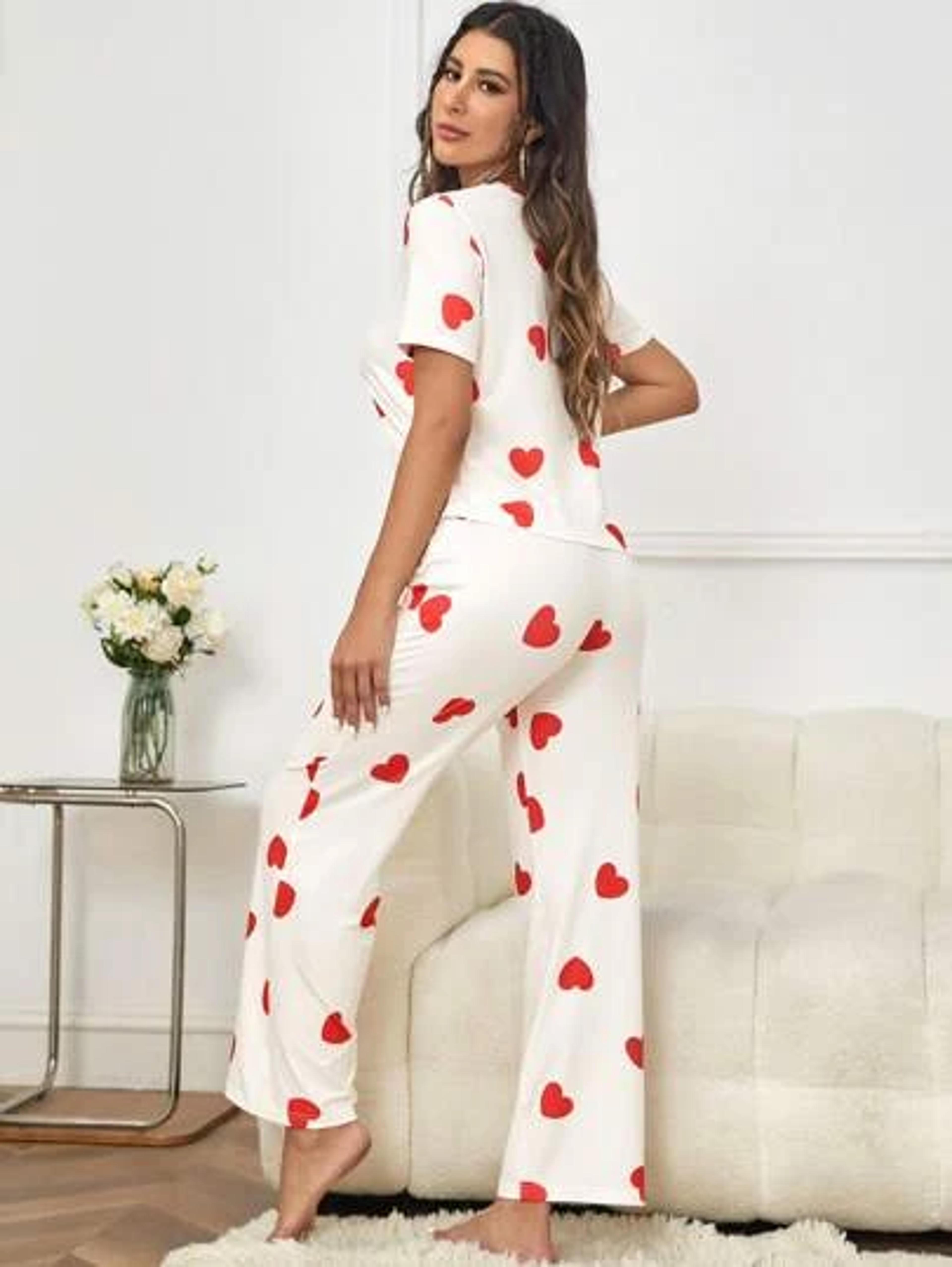 Allover Heart Print PJ Set | SHEIN UK