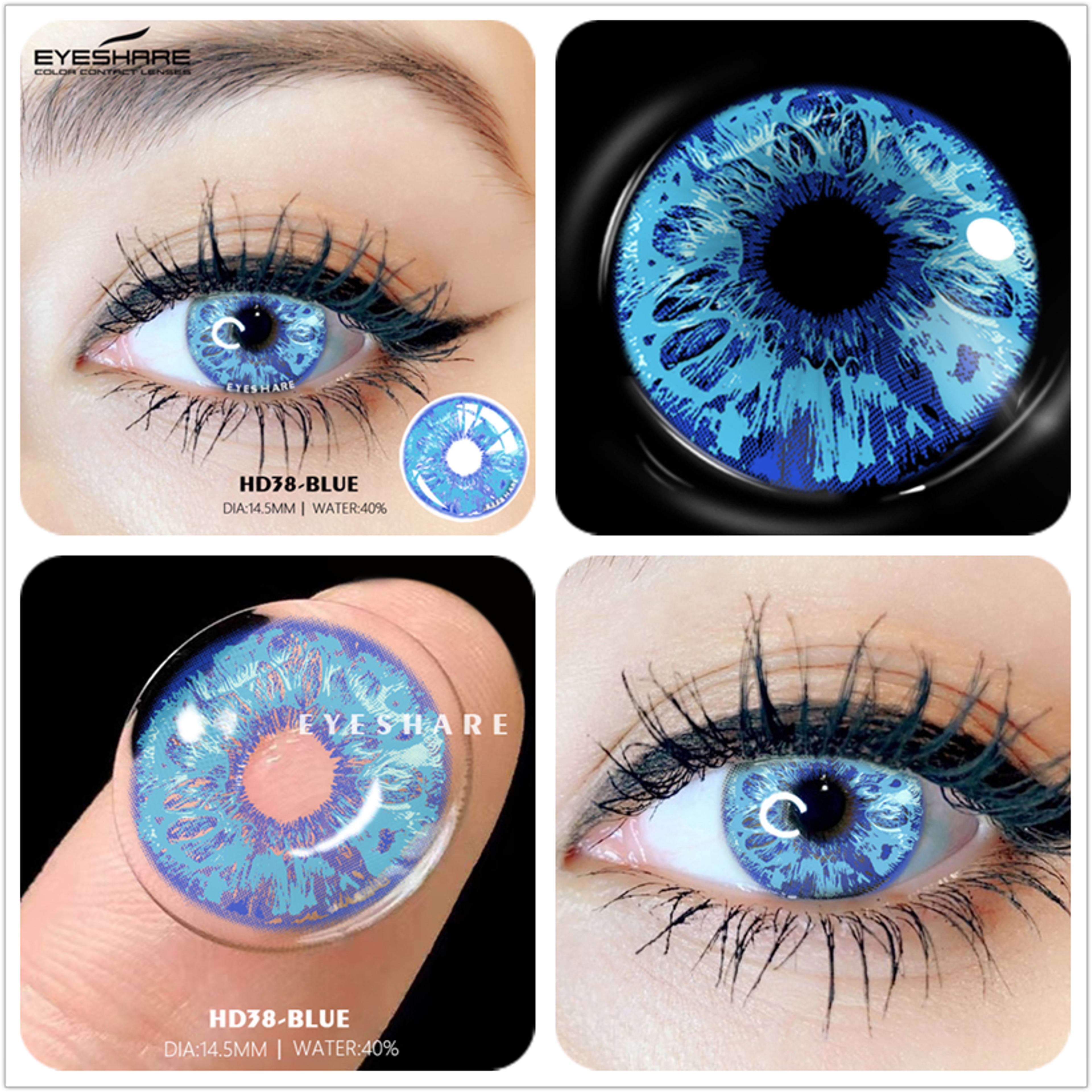 2pcs Colored Contact Lenses For Eyes Cosplay Colored Lenses Blue Contact Lens Yearly Beautiful Pupil Eyes Contact Lens - HD38-BLUE